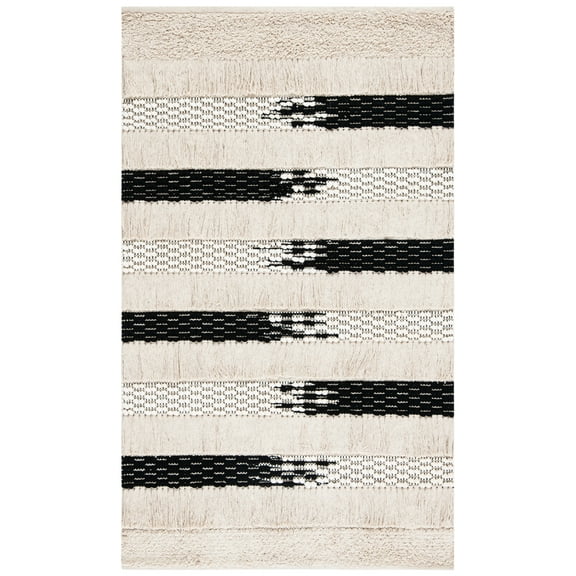 SAFAVIEH Natura Proinsias Striped Cotton Area Rug, Ivory/Black, 3' x 5'