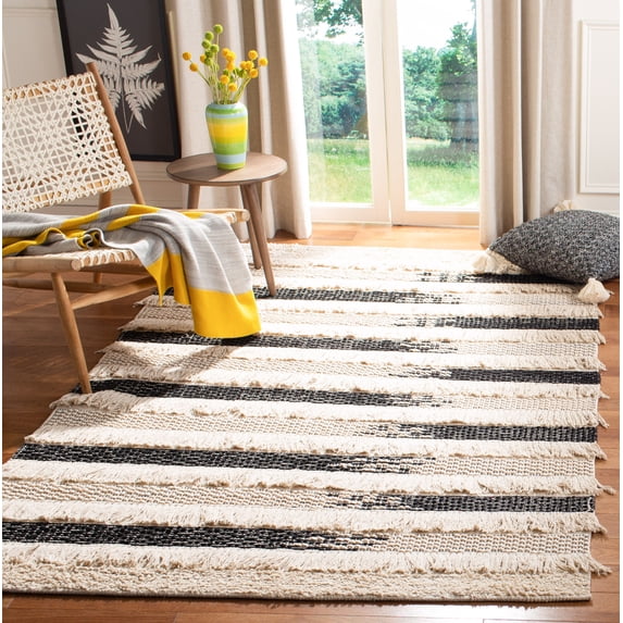 SAFAVIEH Natura Proinsias Striped Cotton Area Rug, Ivory/Black, 9' x 12'