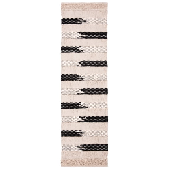 SAFAVIEH Natura Proinsias Striped Cotton Runner Rug, Ivory/Black, 2'3" x 8'
