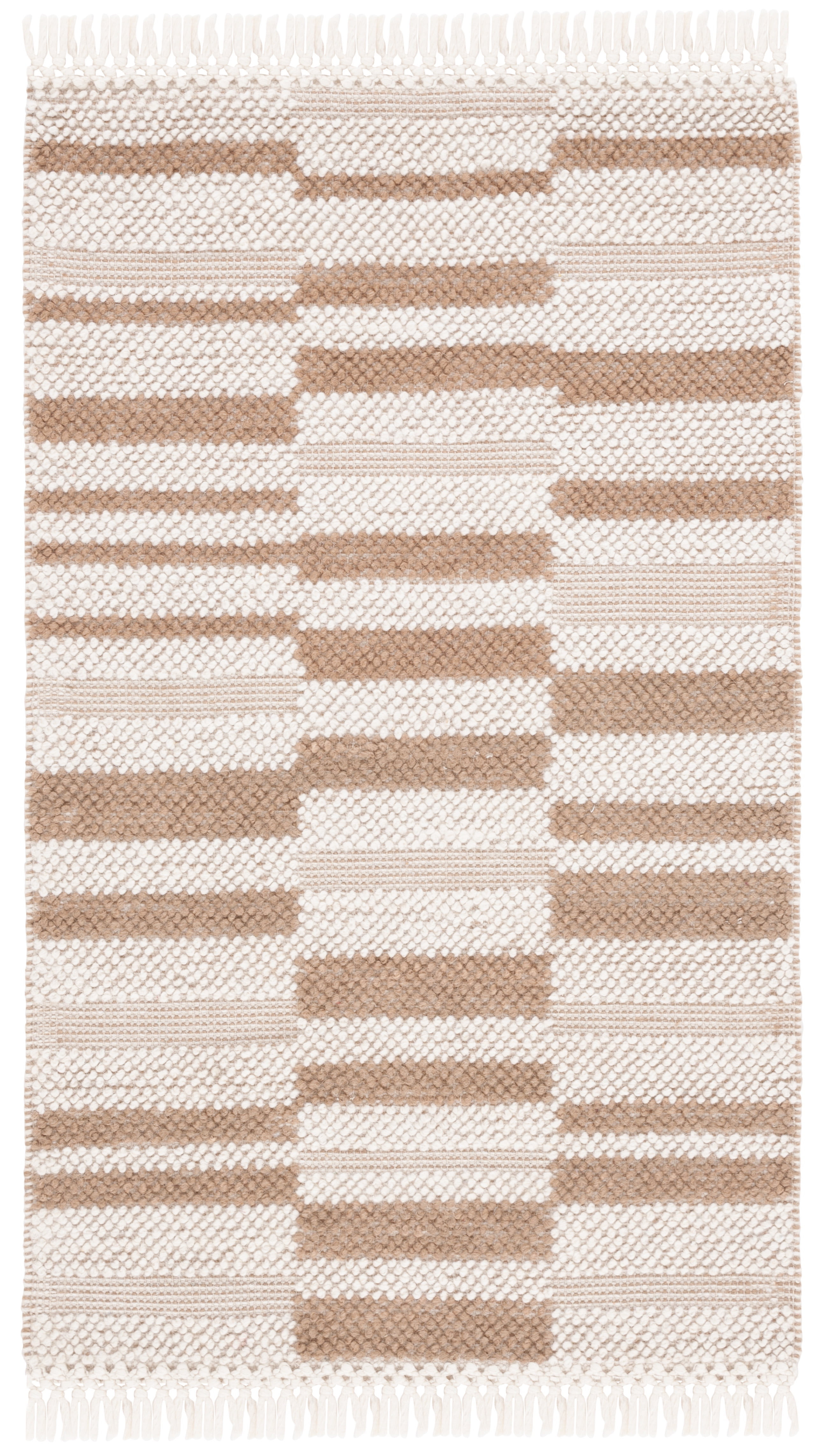 Handmade Ivory and Light Brown Wool Flat Woven Area Rug