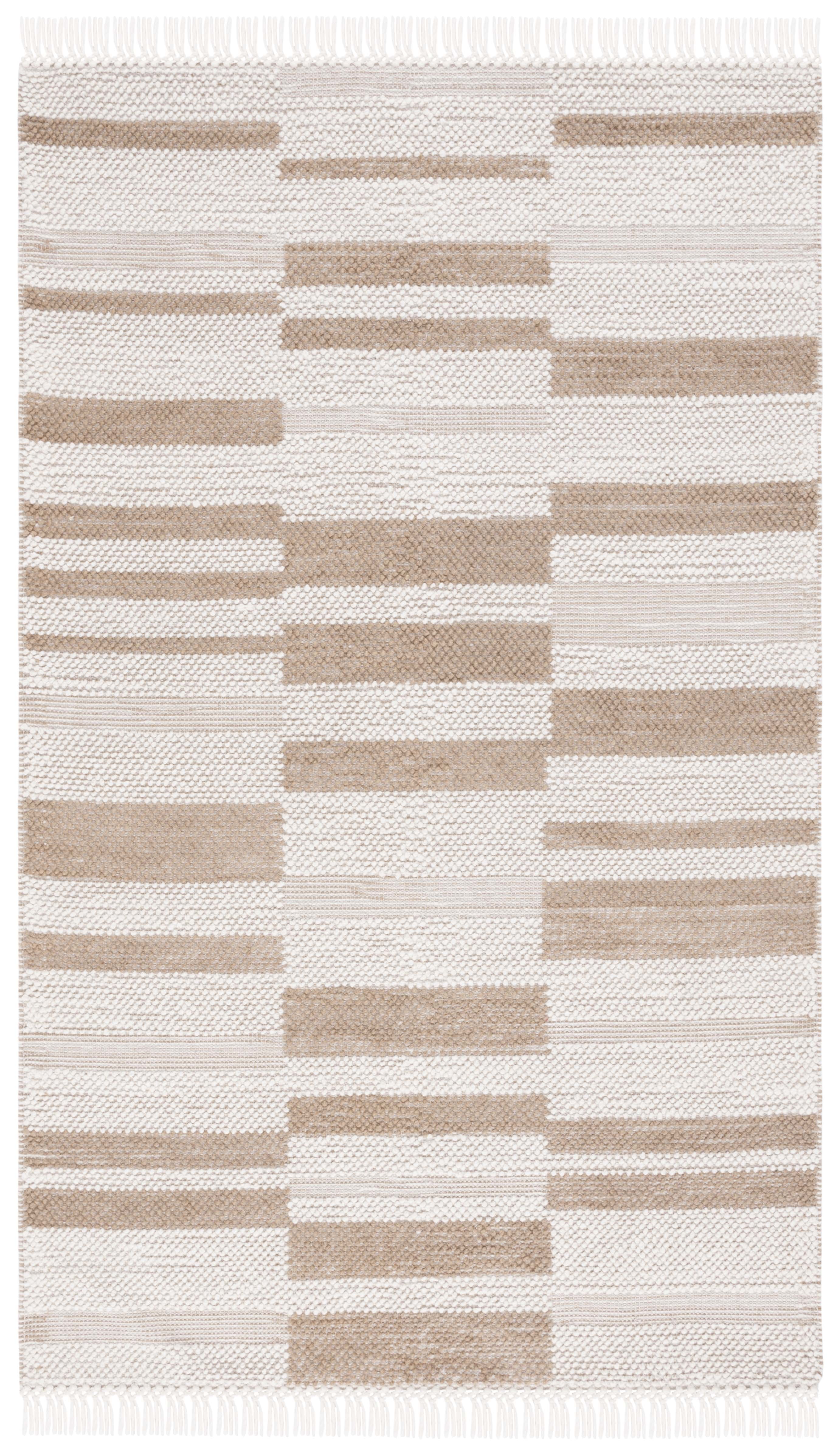 Ivory and Light Brown Wool Flat Woven Handmade Area Rug