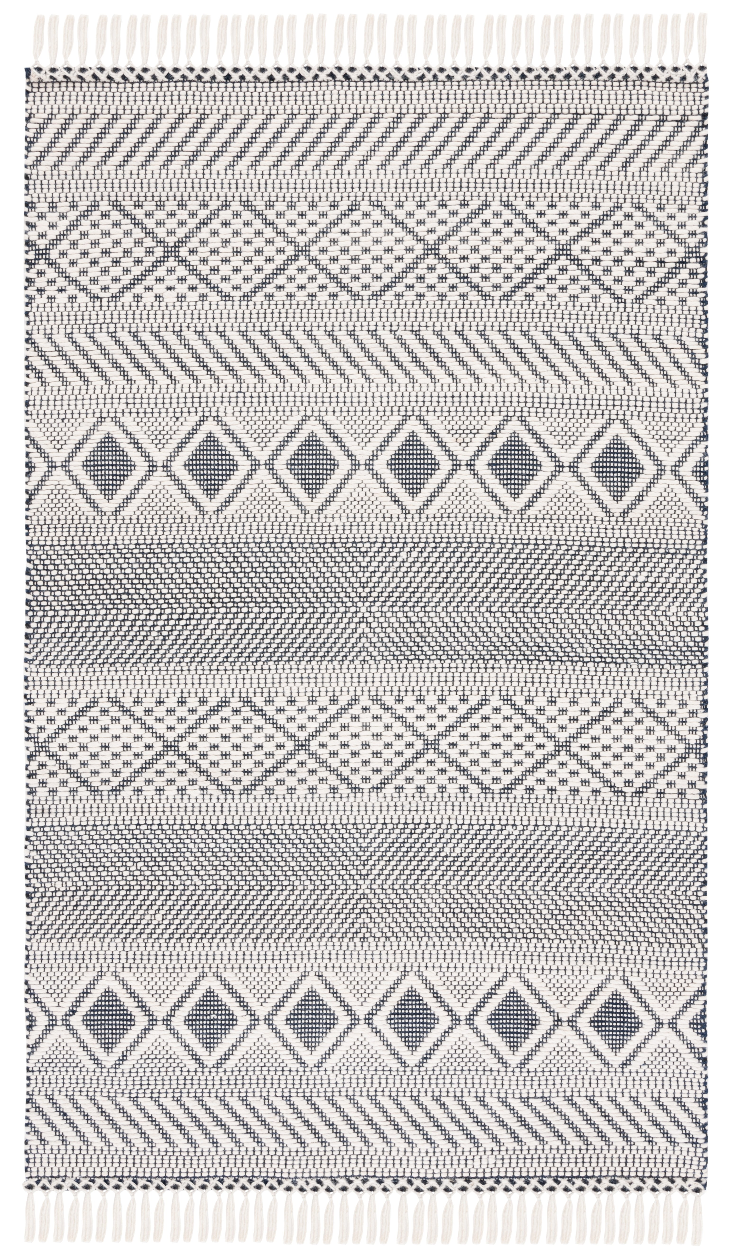 SAFAVIEH Natura Renee Geometric Wool Area Rug, Ivory/Navy, 5' x 8'