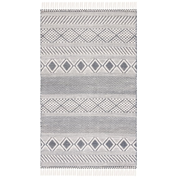 SAFAVIEH Natura Renee Geometric Wool Area Rug, Ivory/Navy, 5' x 8'