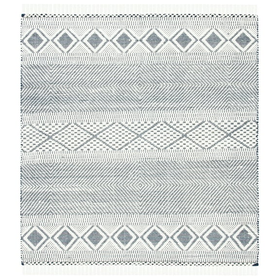 SAFAVIEH Natura Renee Geometric Wool Area Rug, Ivory/Navy, 6' x 6' Square