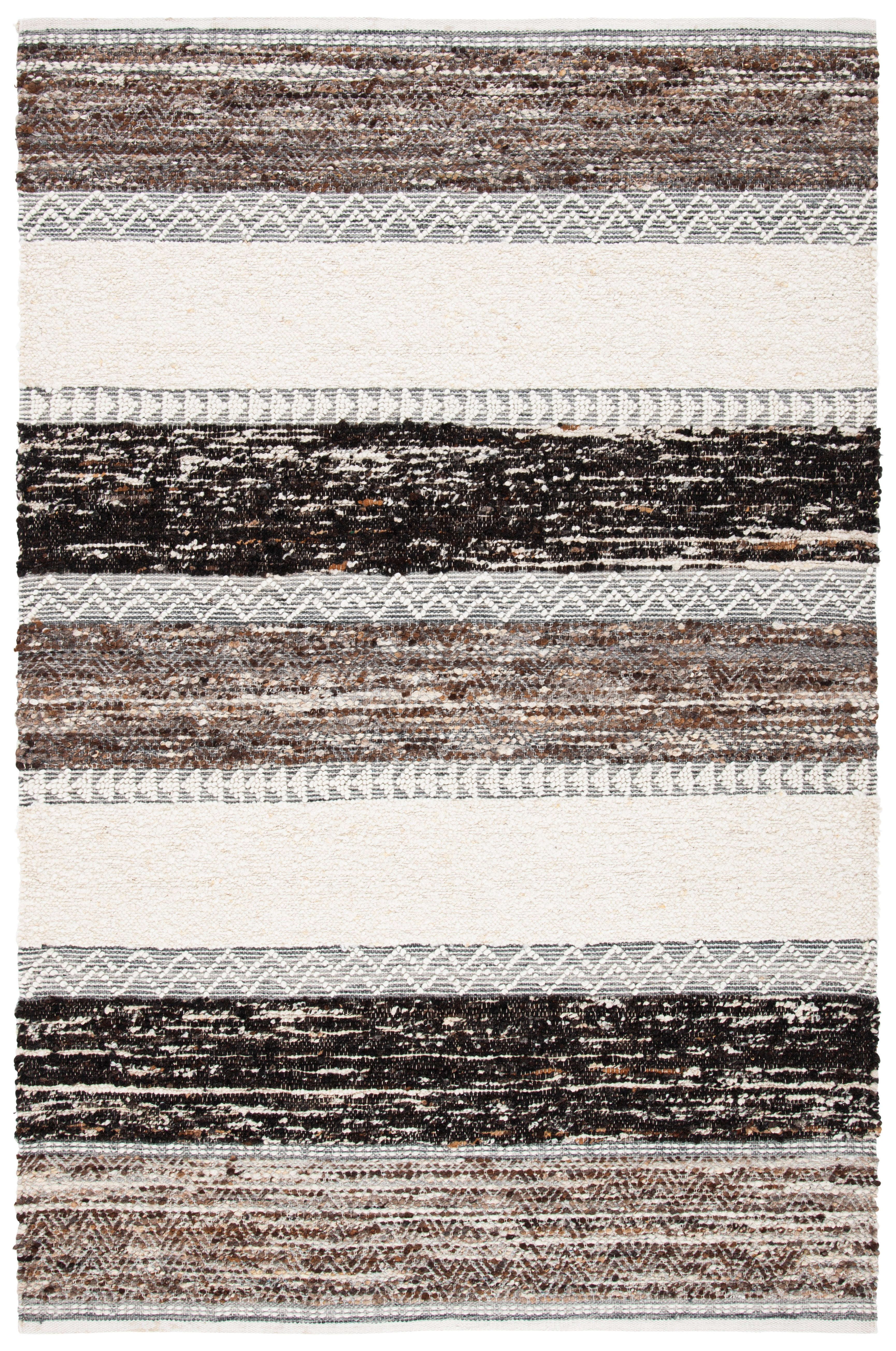 Ivory and Brown Wool Cotton Flatweave 4' x 6' Rug