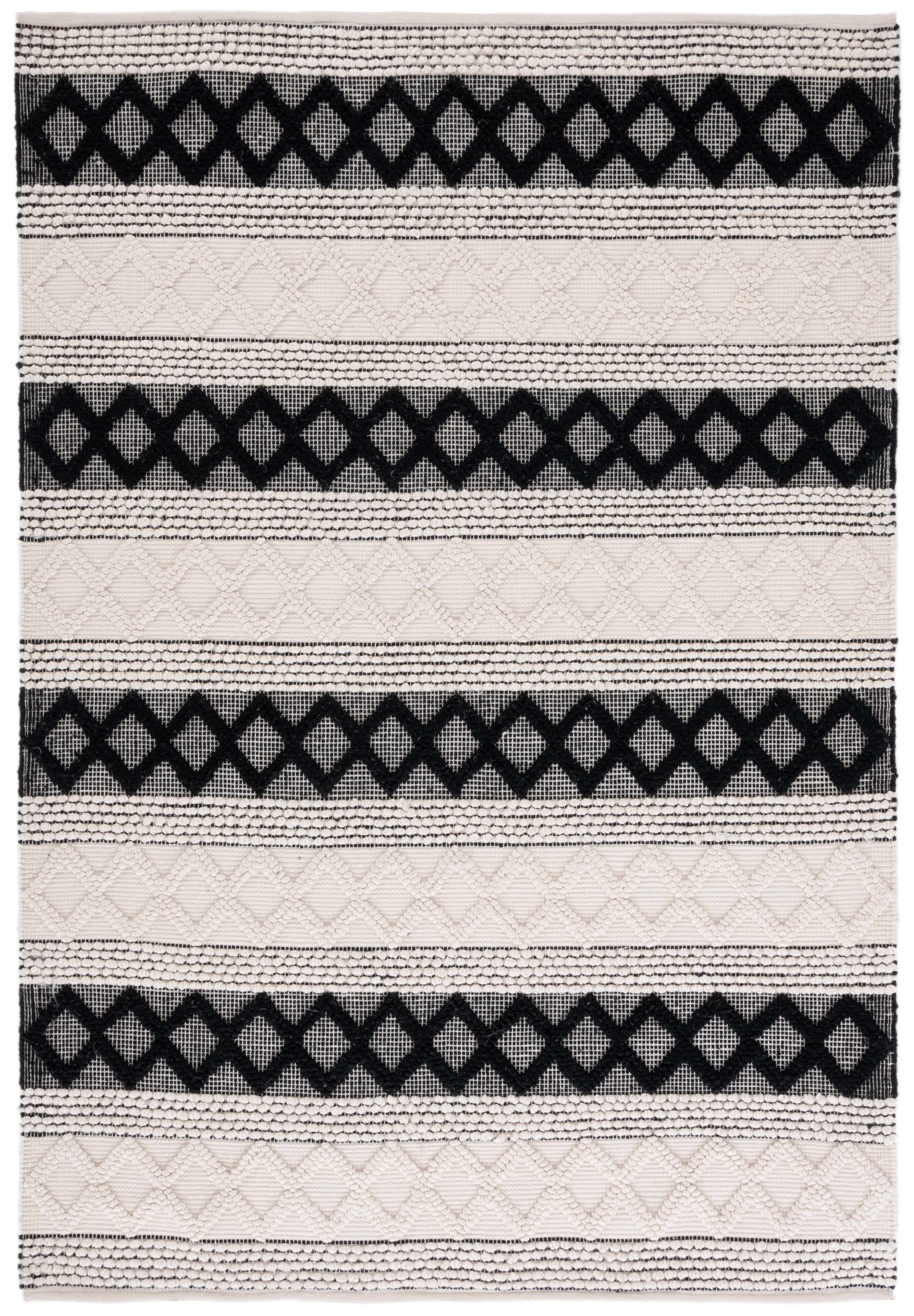 Handmade Black and Ivory Wool Geometric Area Rug