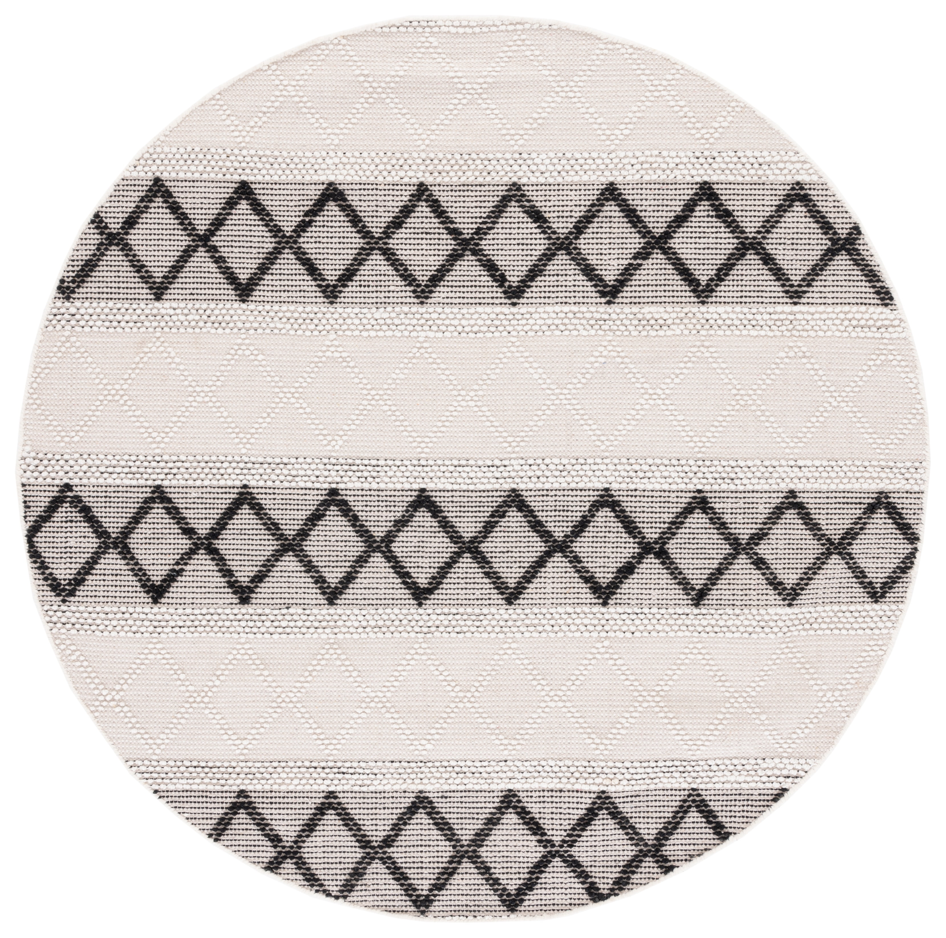 SAFAVIEH Natura Ronni Geometric Striped Area Rug, Ivory/Black, 6' x 6' Round