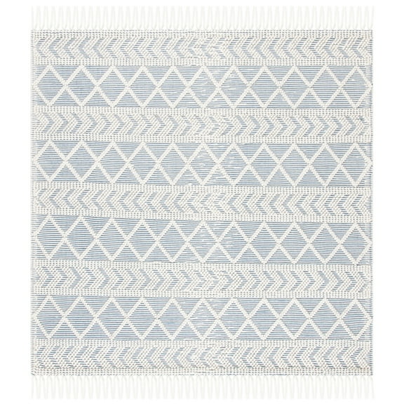 SAFAVIEH Natura Roxanne Geometric Striped Area Rug, Blue/Ivory, 6' x 6' Square