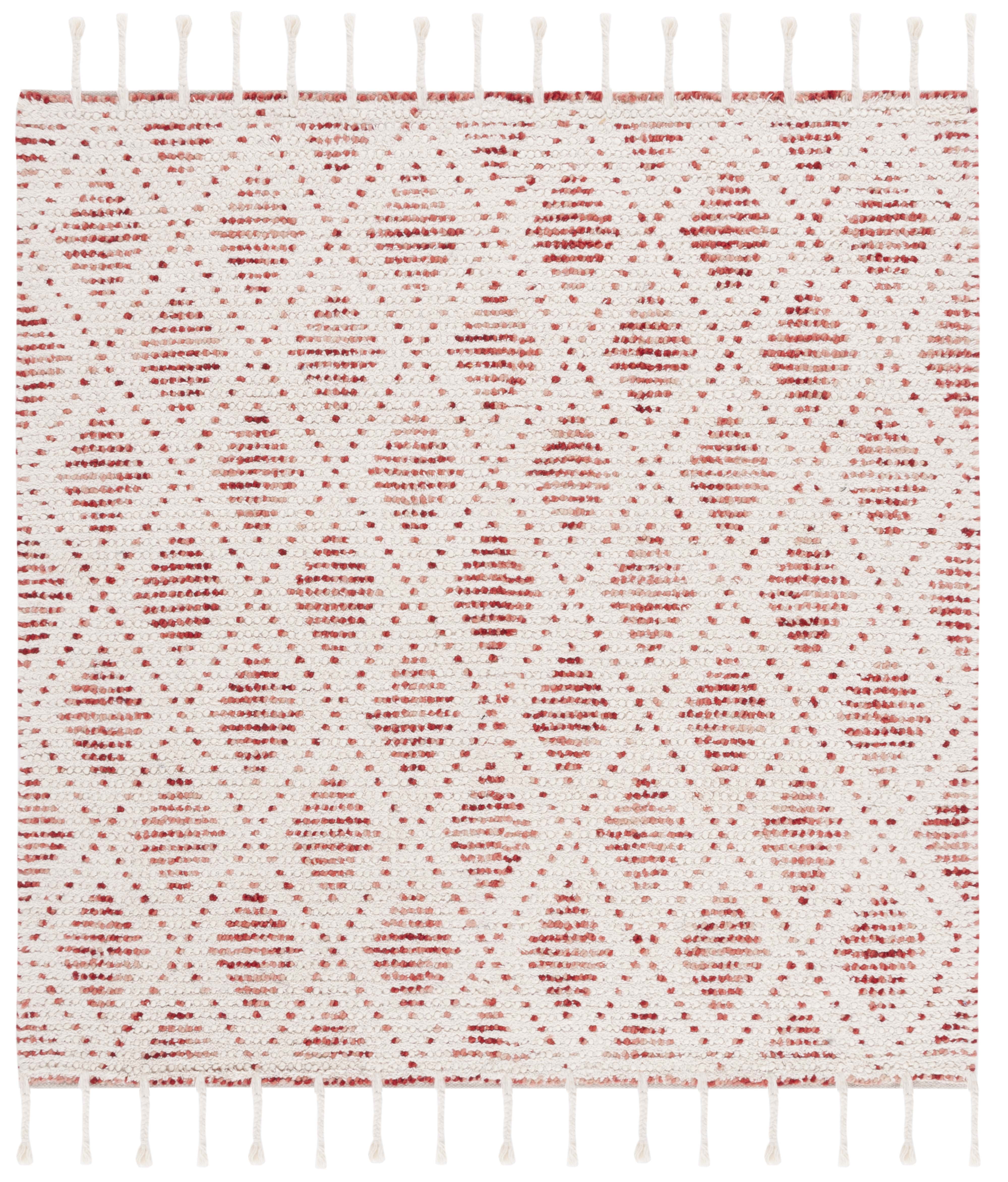 Ivory and Red Handwoven Wool Square Area Rug