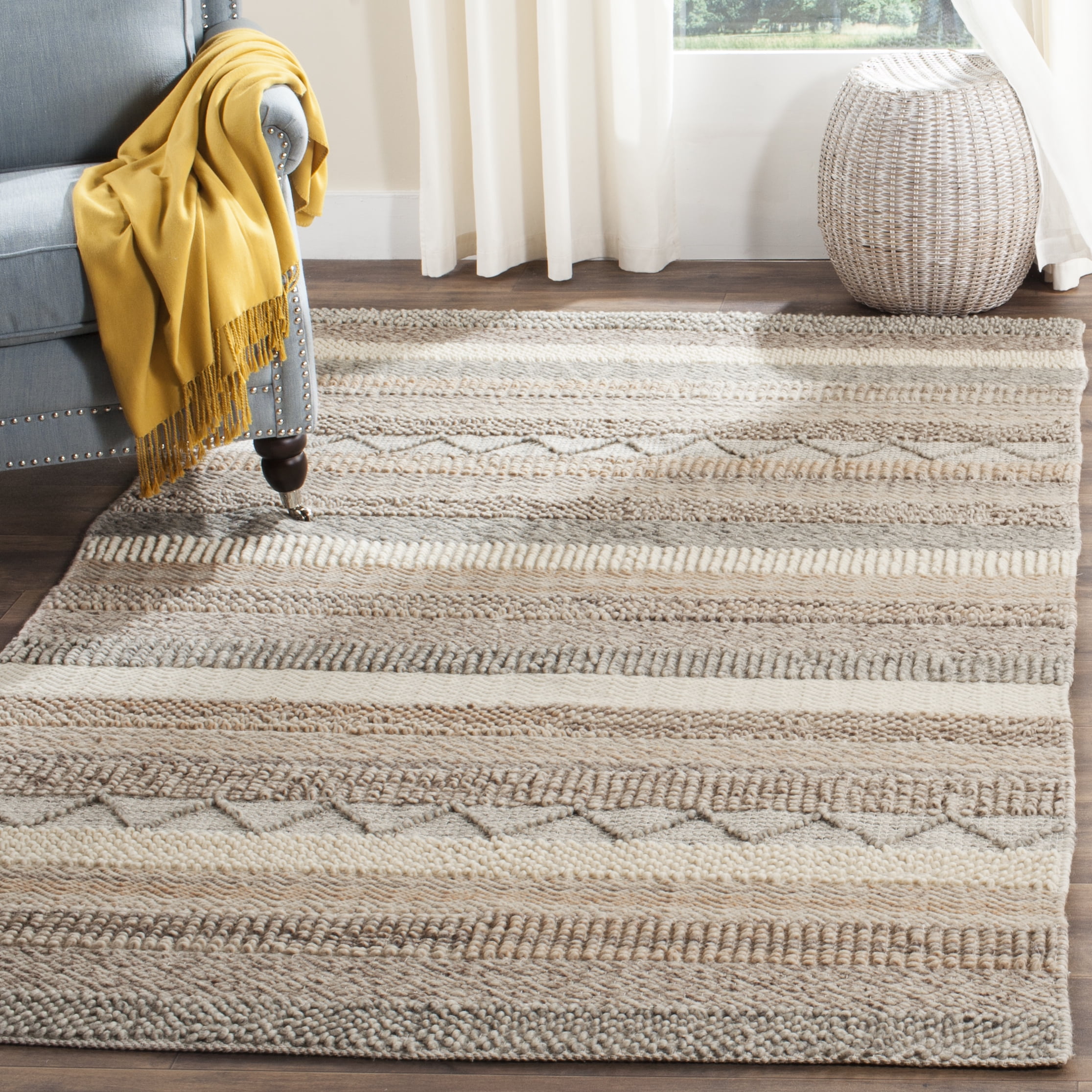 SAFAVIEH Natura Rylan Braided Striped Wool Area Rug, Beige, 8' x 10'