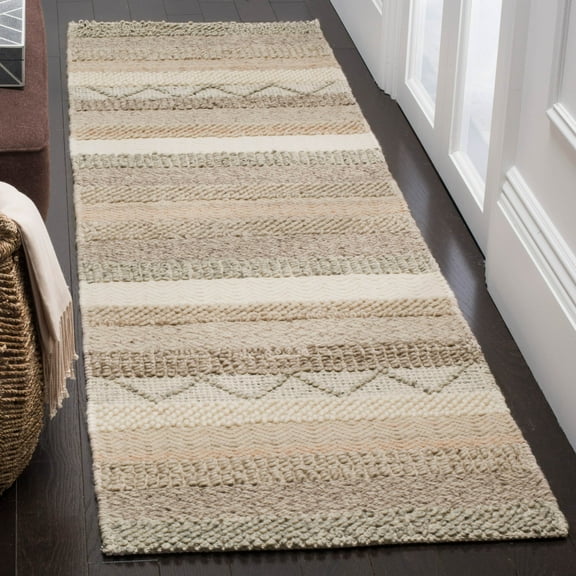 SAFAVIEH Natura Rylan Braided Striped Wool Runner Rug, Beige, 2'3" x 16'