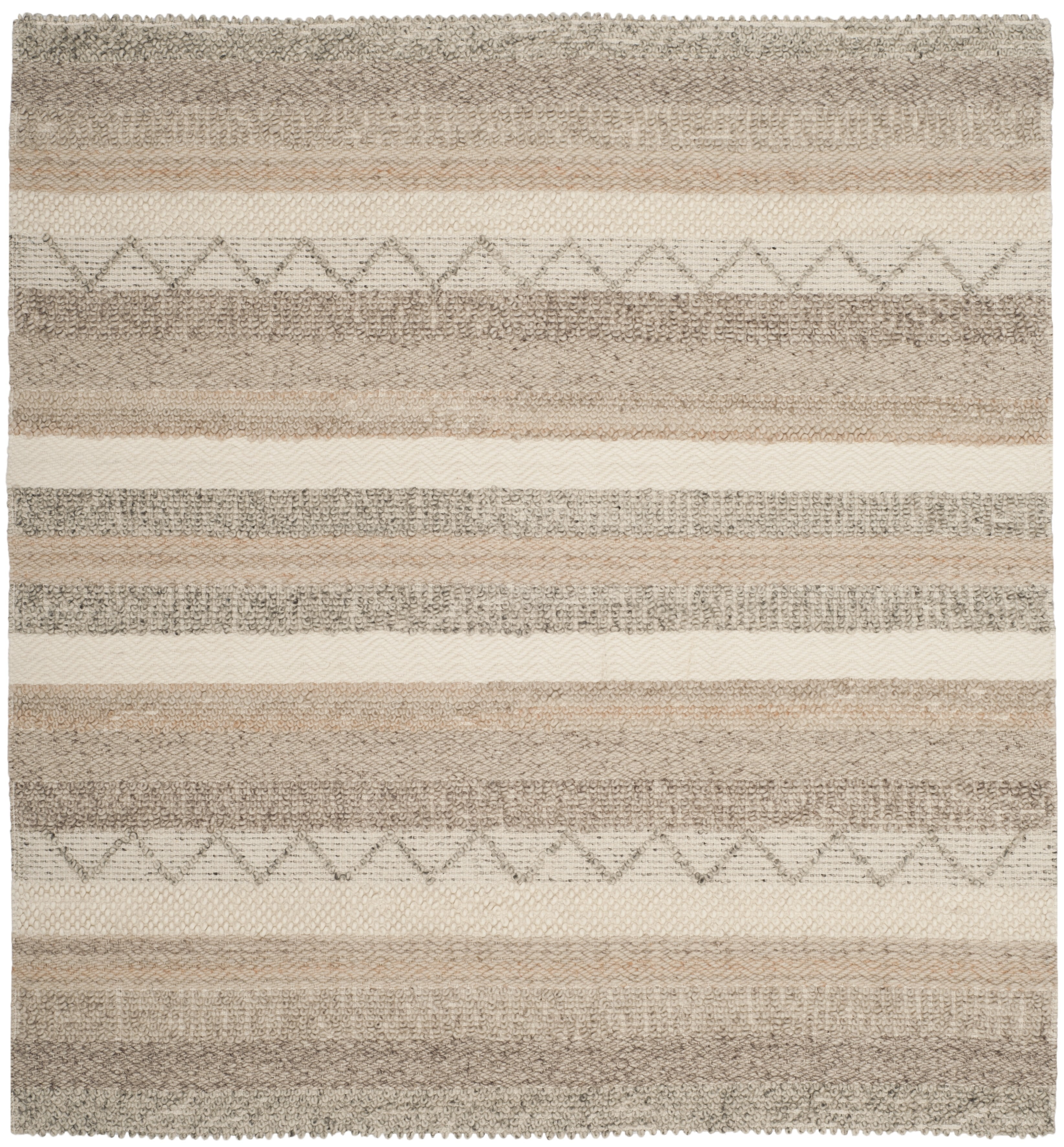 Handmade Beige Wool and Cotton Braided Square Rug