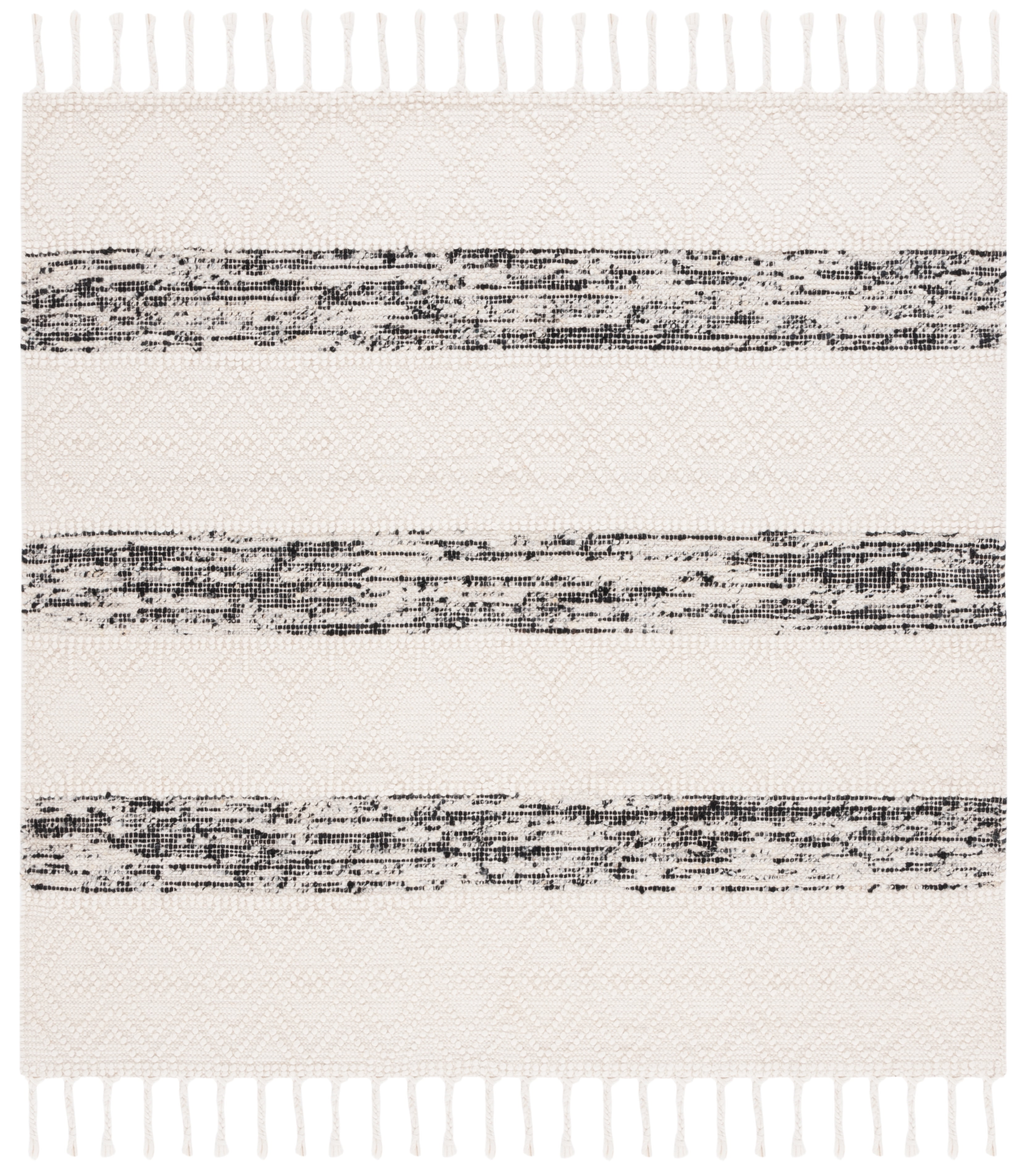 Natura 6' x 6' Ivory and Black Hand Woven Wool Rug