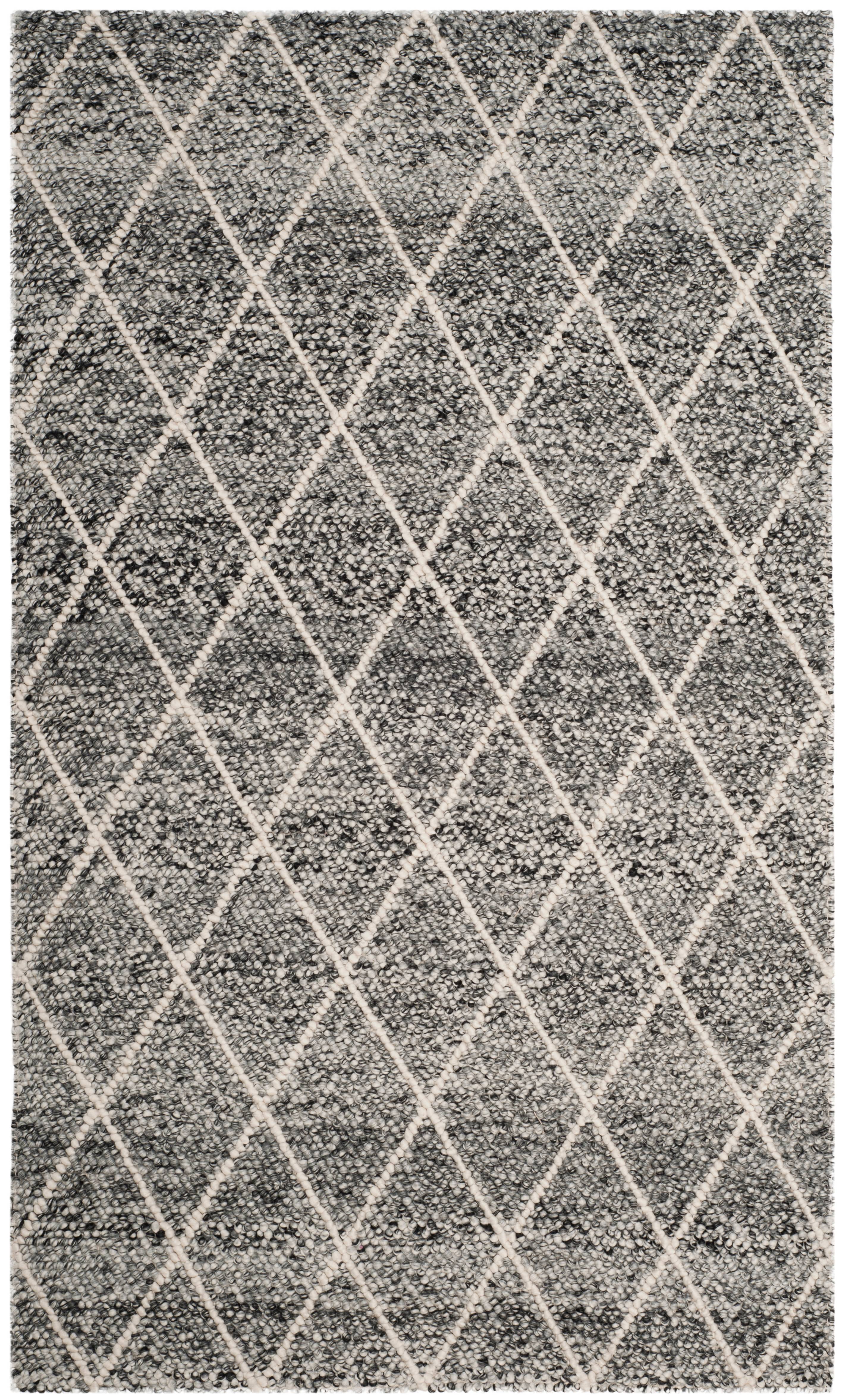 Ivory and Black Hand-Tufted Wool Area Rug, 2' x 3'