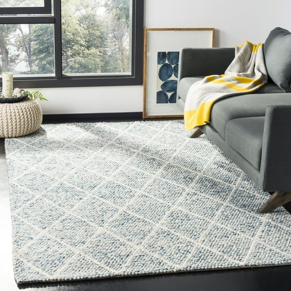 SAFAVIEH Natura Taegan Geometric Diamonds Area Rug, Ivory/Blue, 6' x 6' Square