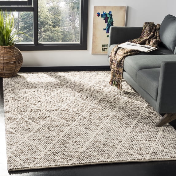 SAFAVIEH Natura Taegan Geometric Diamonds Area Rug, Ivory/Stone, 6' x 6' Square
