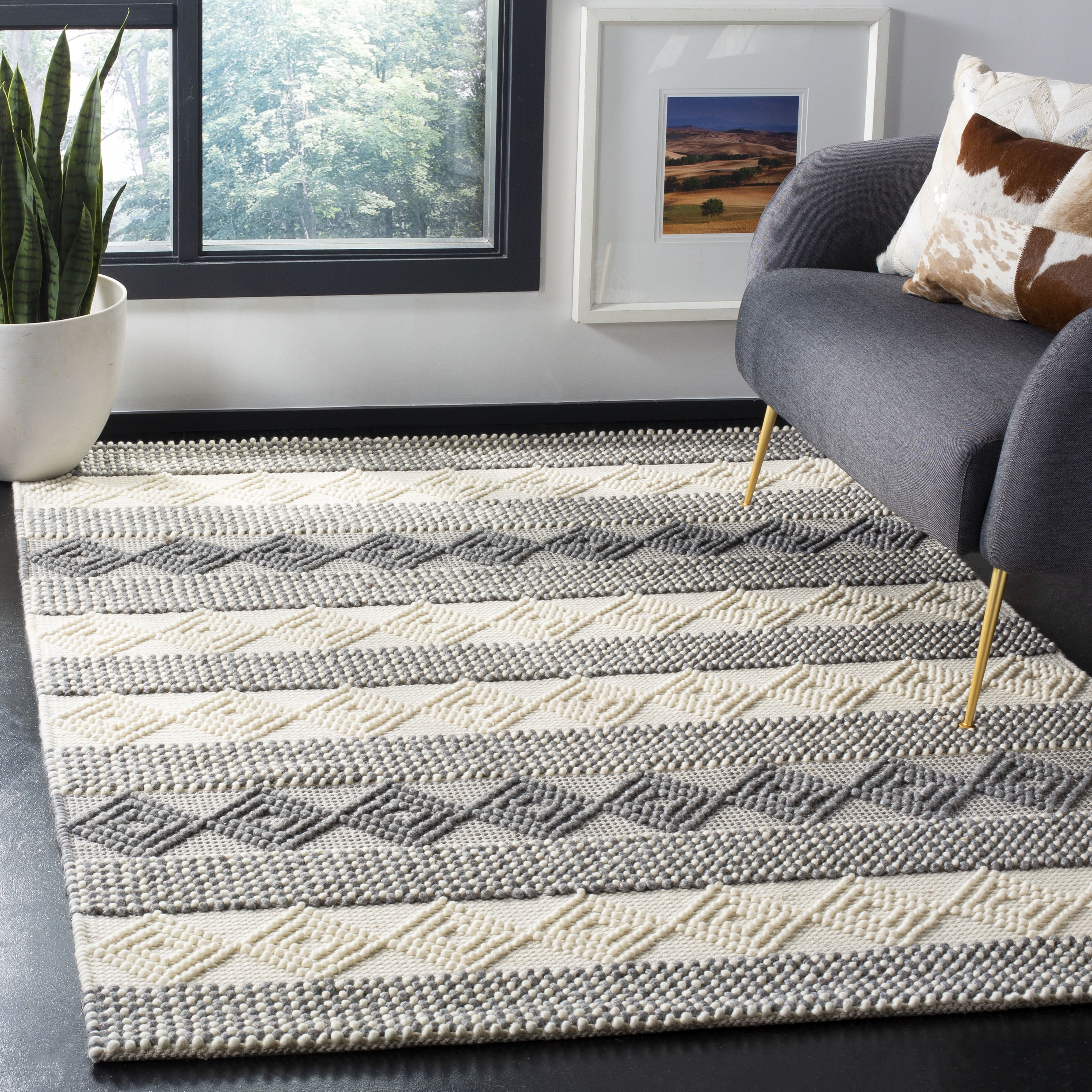 SAFAVIEH Natura Tamsen Geometric Striped Area Rug, Grey/Ivory, 9' x 12'