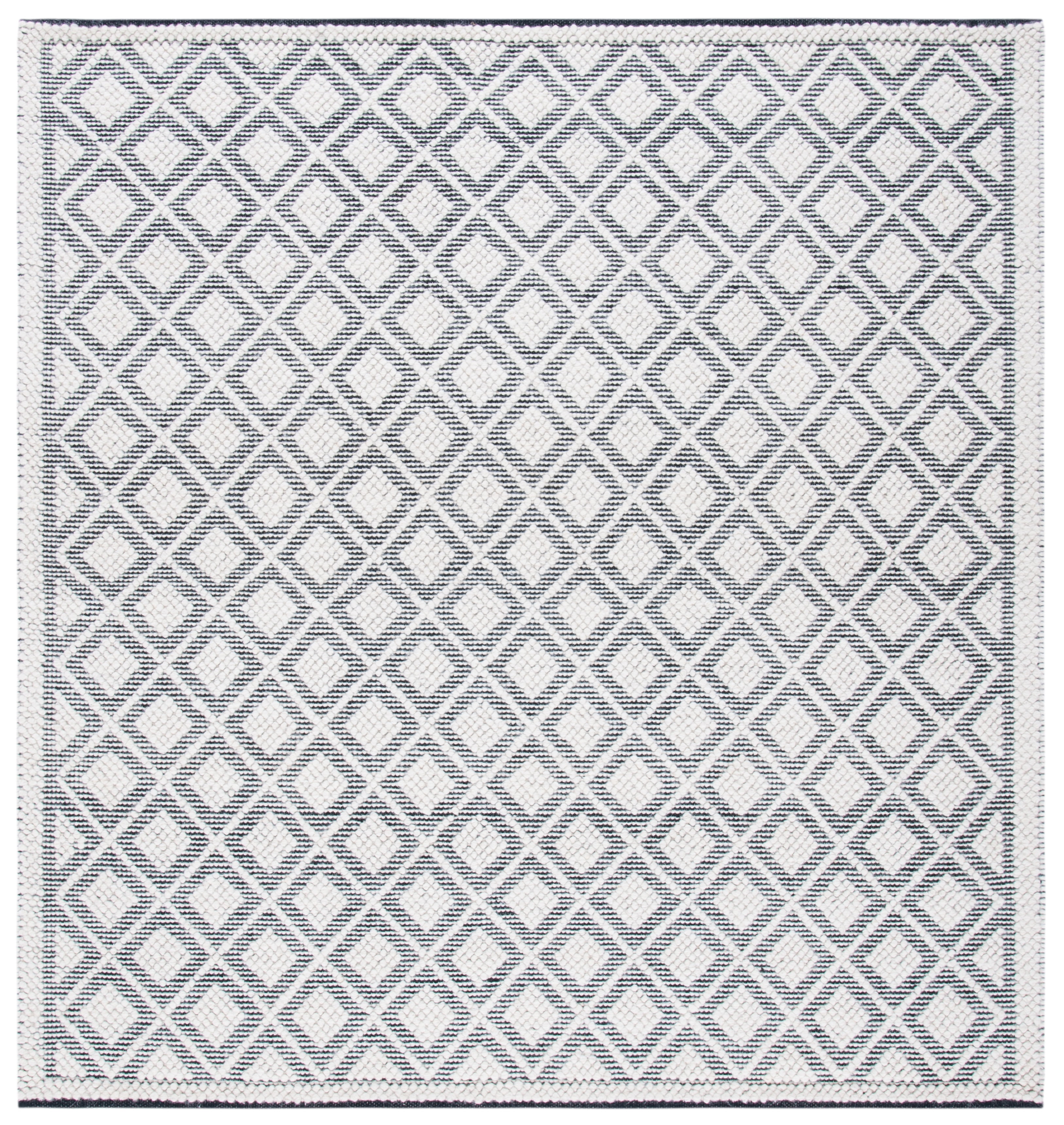 Handwoven Black and Ivory Braided Wool 6' Square Rug