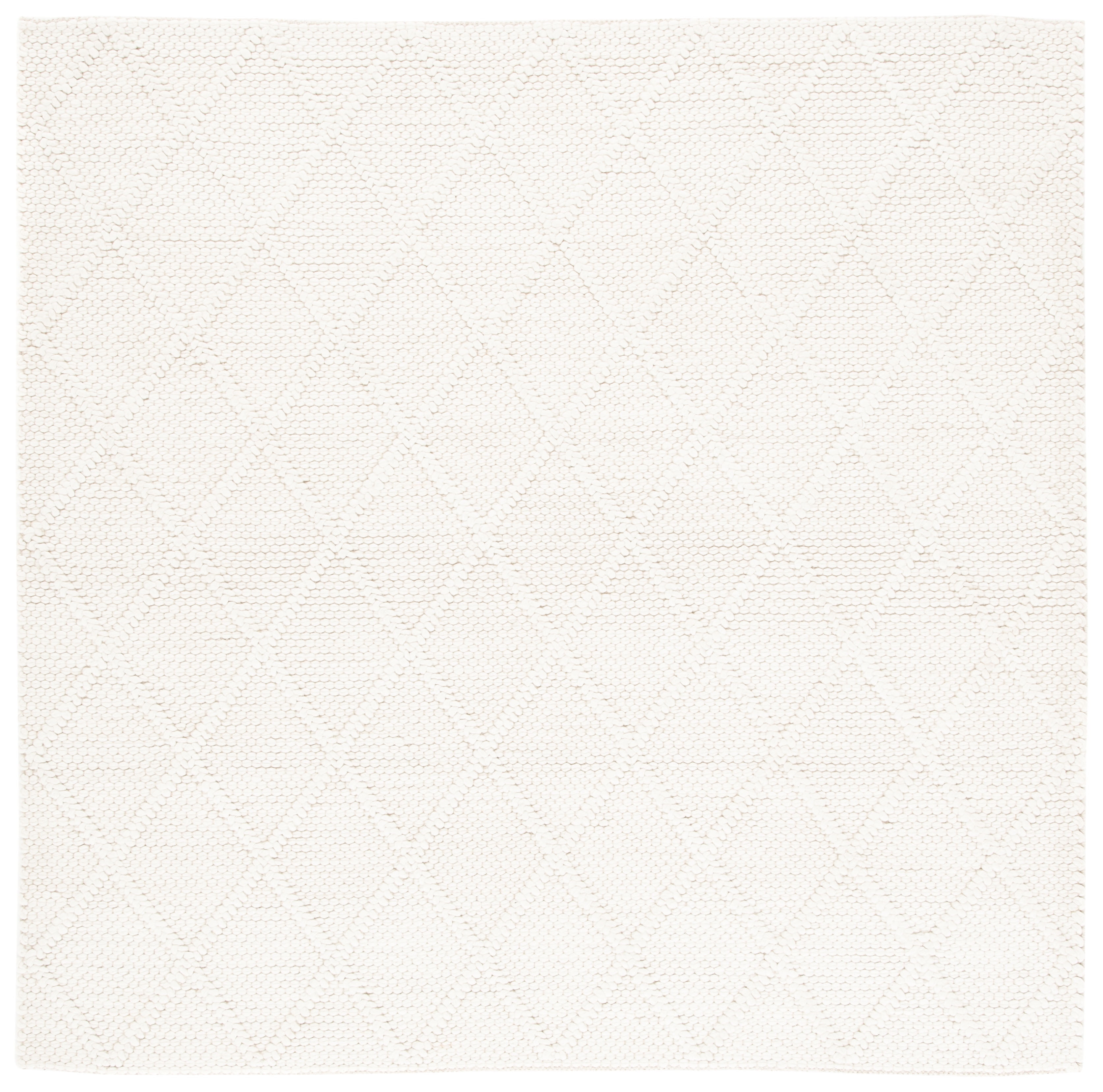 Ivory Geometric Handwoven Wool Square Area Rug, 4' x 4'