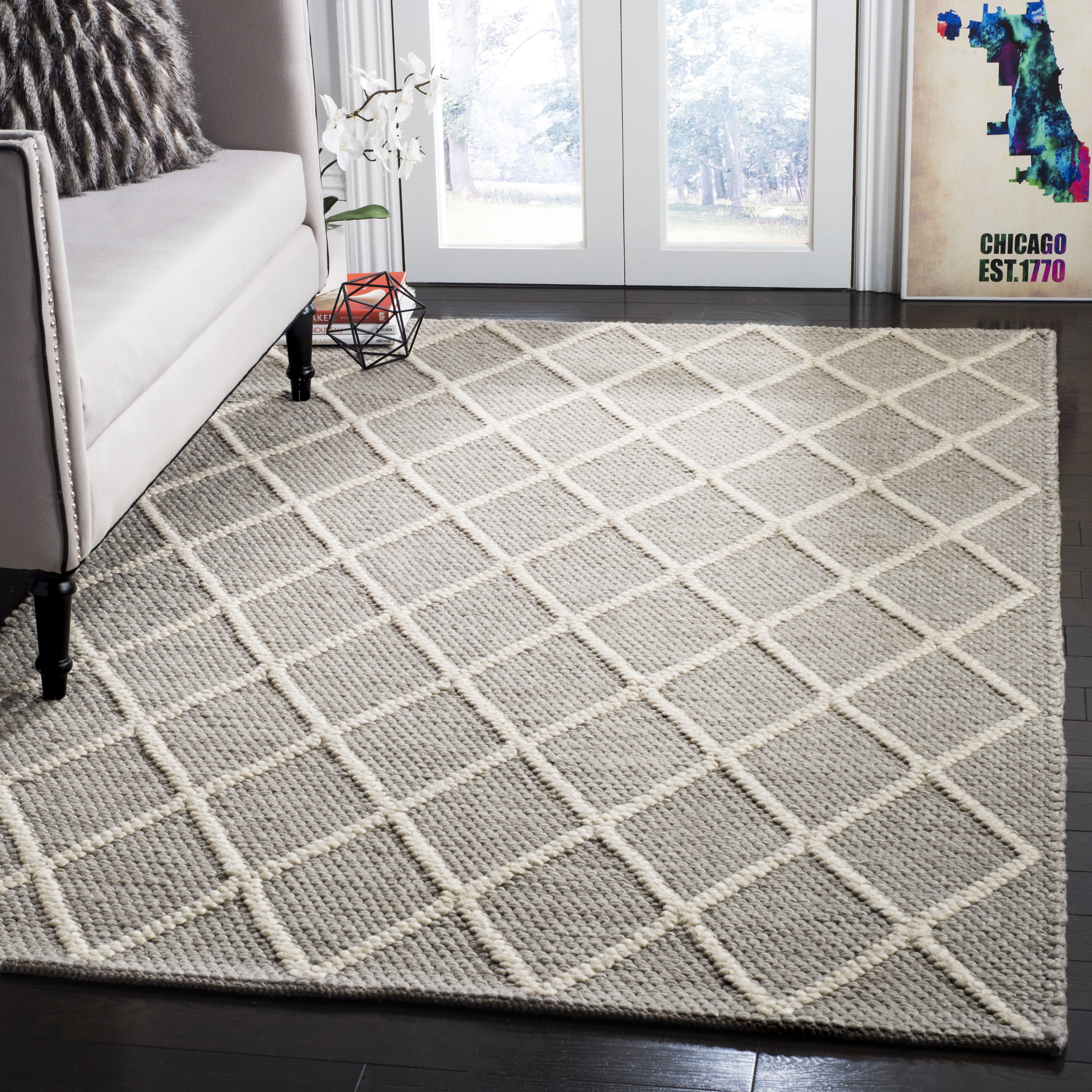 Hand-tufted Coastal Gray Wool & Viscose 5'x8' Rectangular Rug
