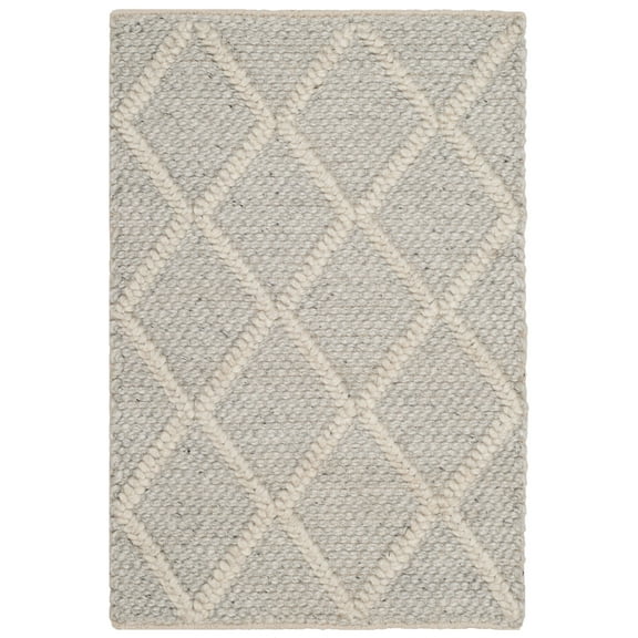SAFAVIEH Natura Tracery Geometric Diamonds Wool Area Rug, Silver/Ivory, 2' x 3'