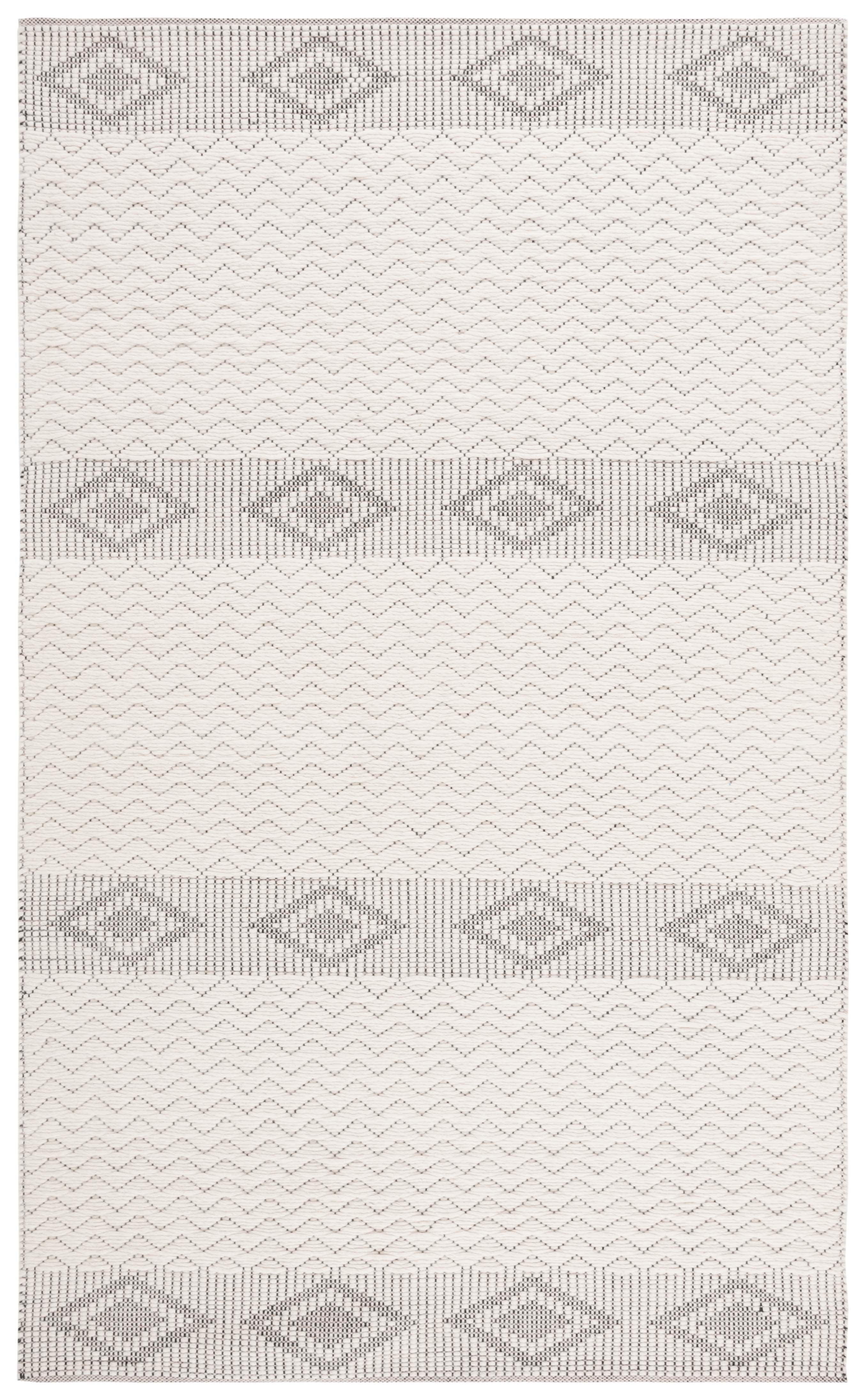 Ivory and Black Flat Woven Wool Area Rug 4' x 6'