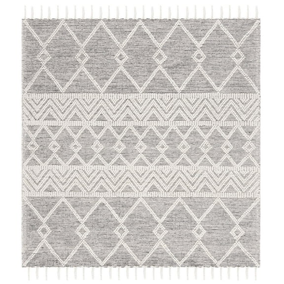 SAFAVIEH Natura Velasco Southwestern Wool Area Rug, Ivory/Black, 6' x 6' Square