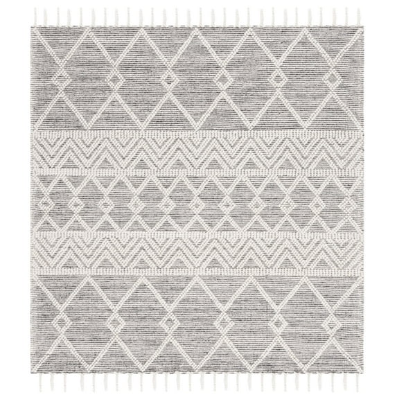 SAFAVIEH Natura Velasco Southwestern Wool Area Rug, Ivory/Black, 6' x 6' Square