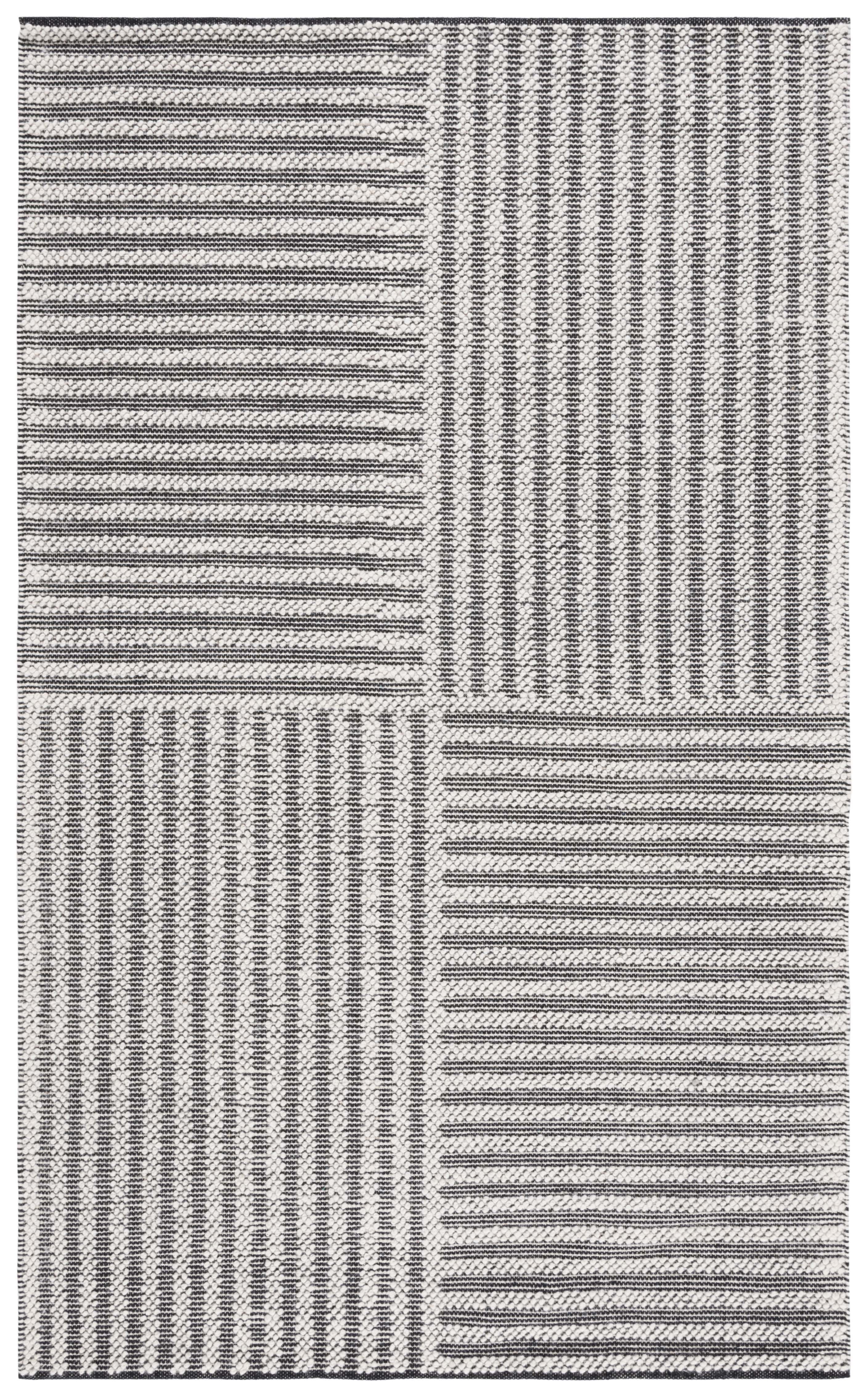 Ivory and Black Rectangular Handwoven Wool Area Rug