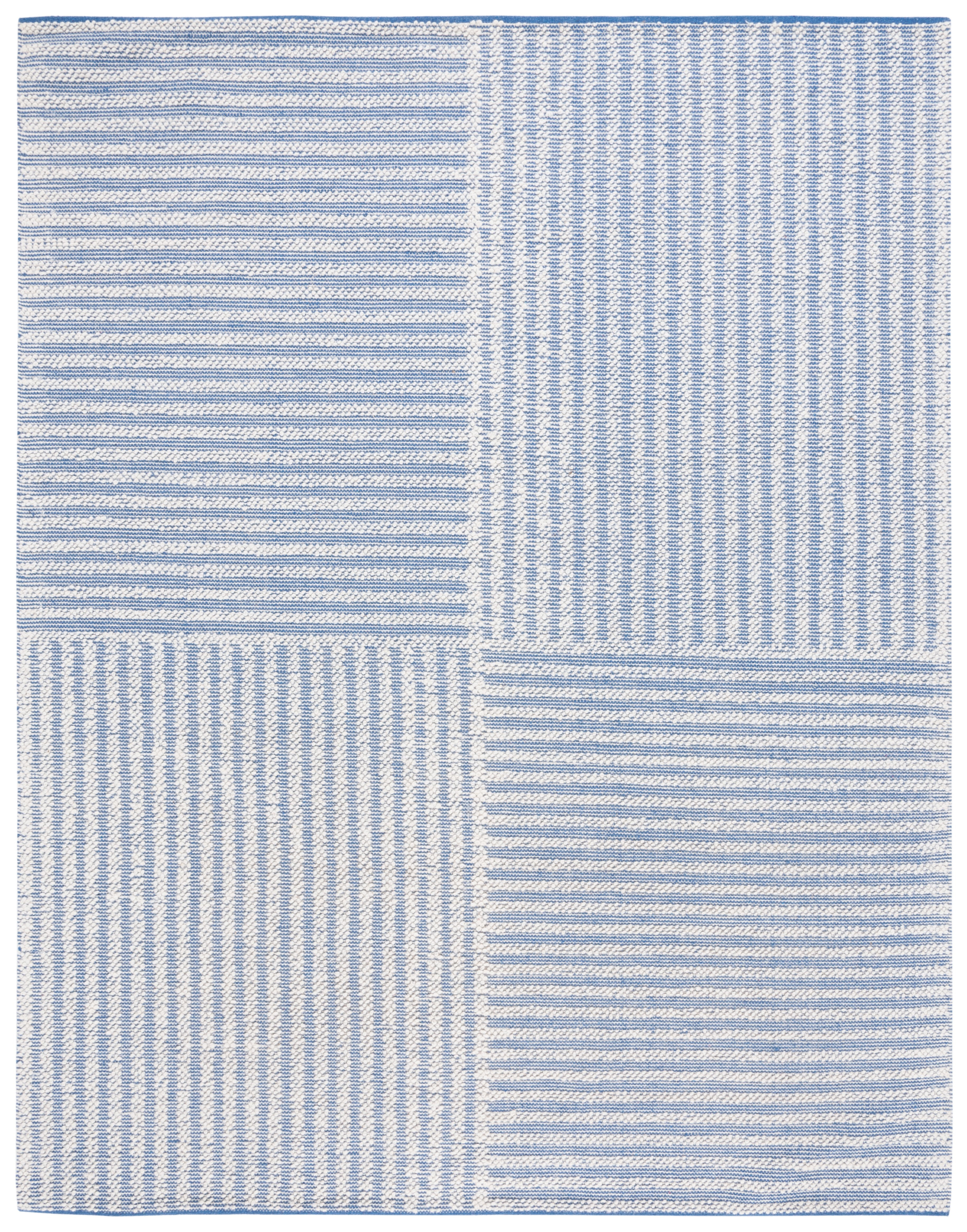 Ivory and Blue Flat Woven Wool Area Rug