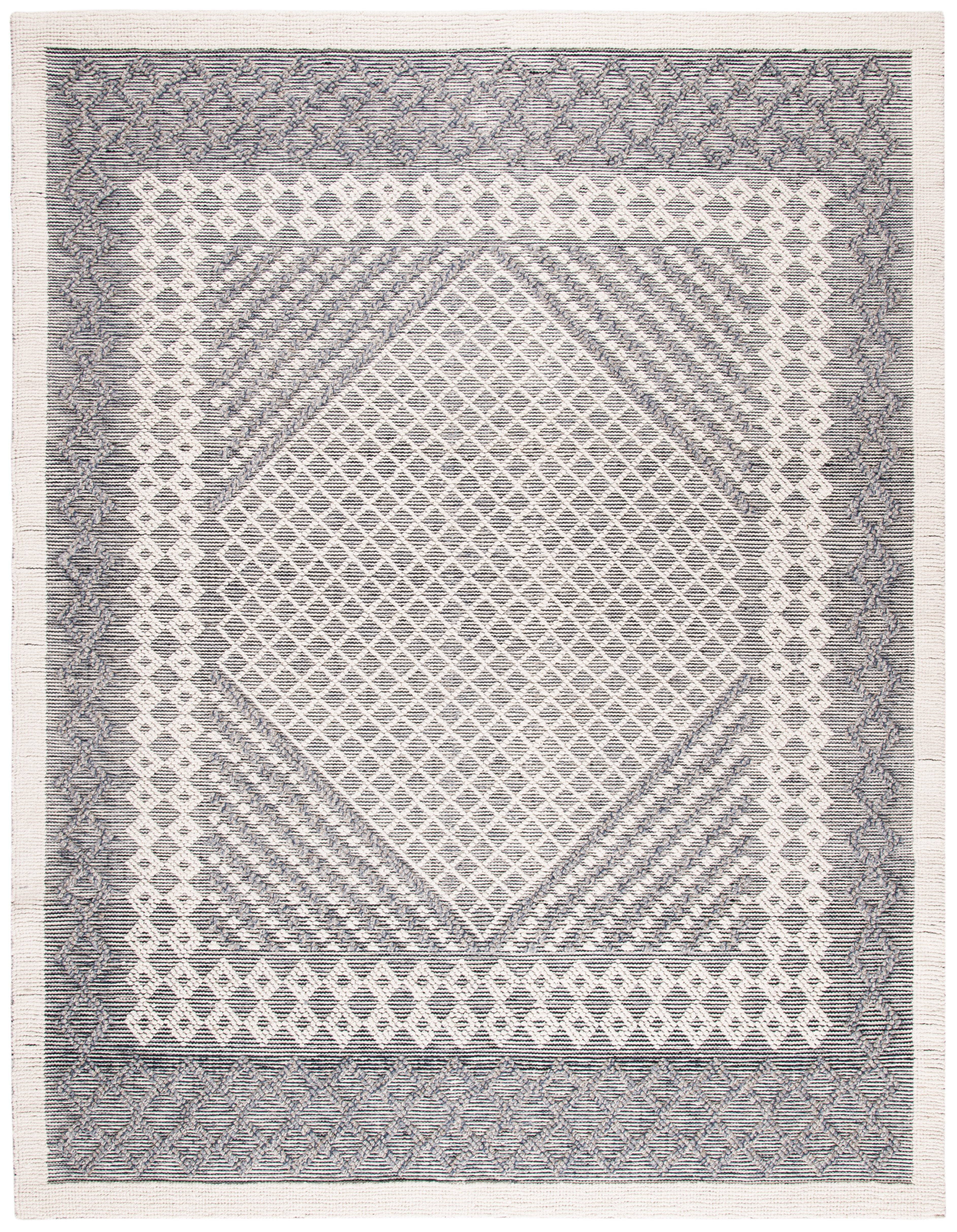 Cream and Navy 8' x 10' Hand-Tufted Wool Area Rug
