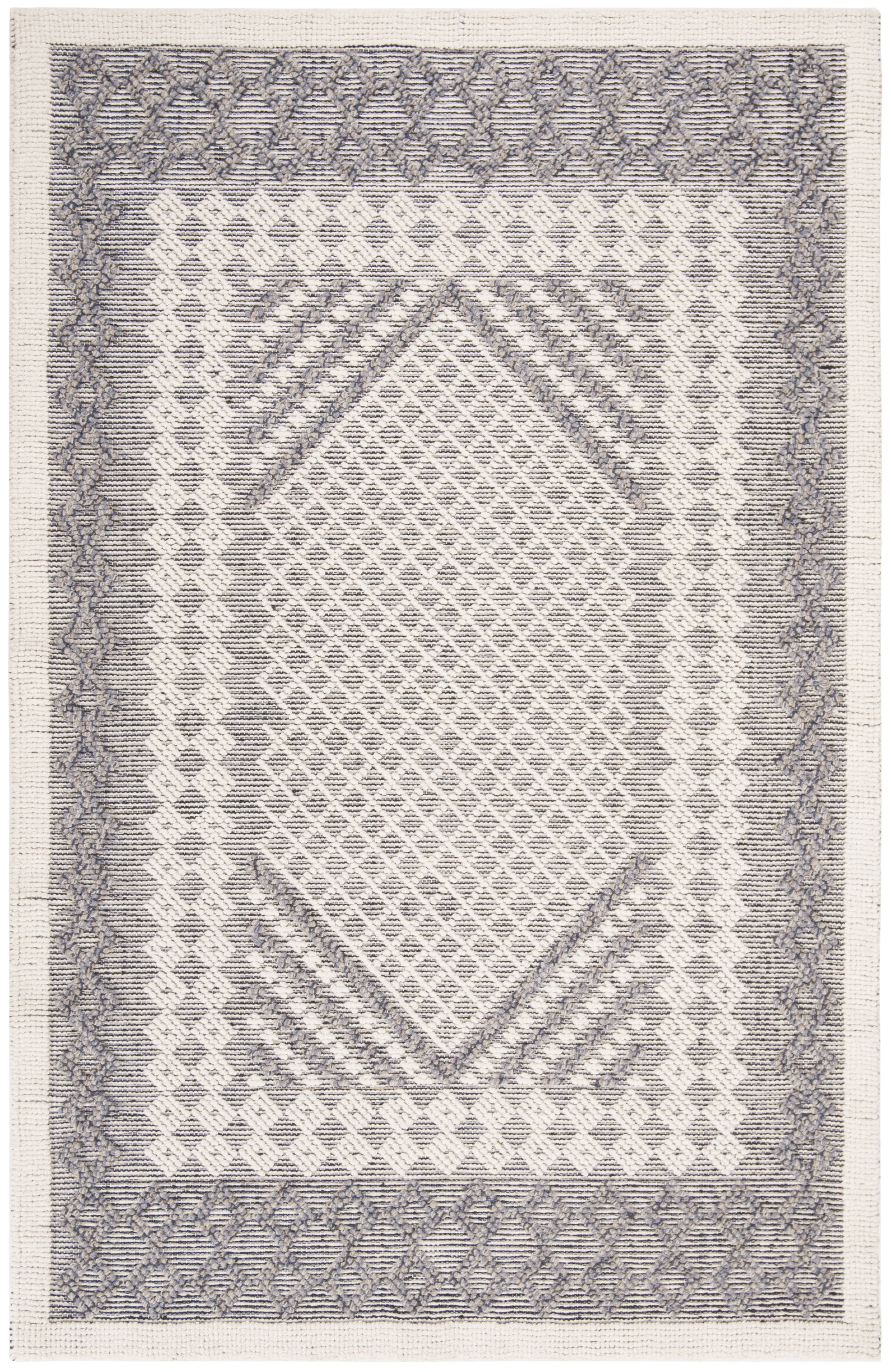 Natura Blue and Cream Handwoven Wool Area Rug 6' x 9'