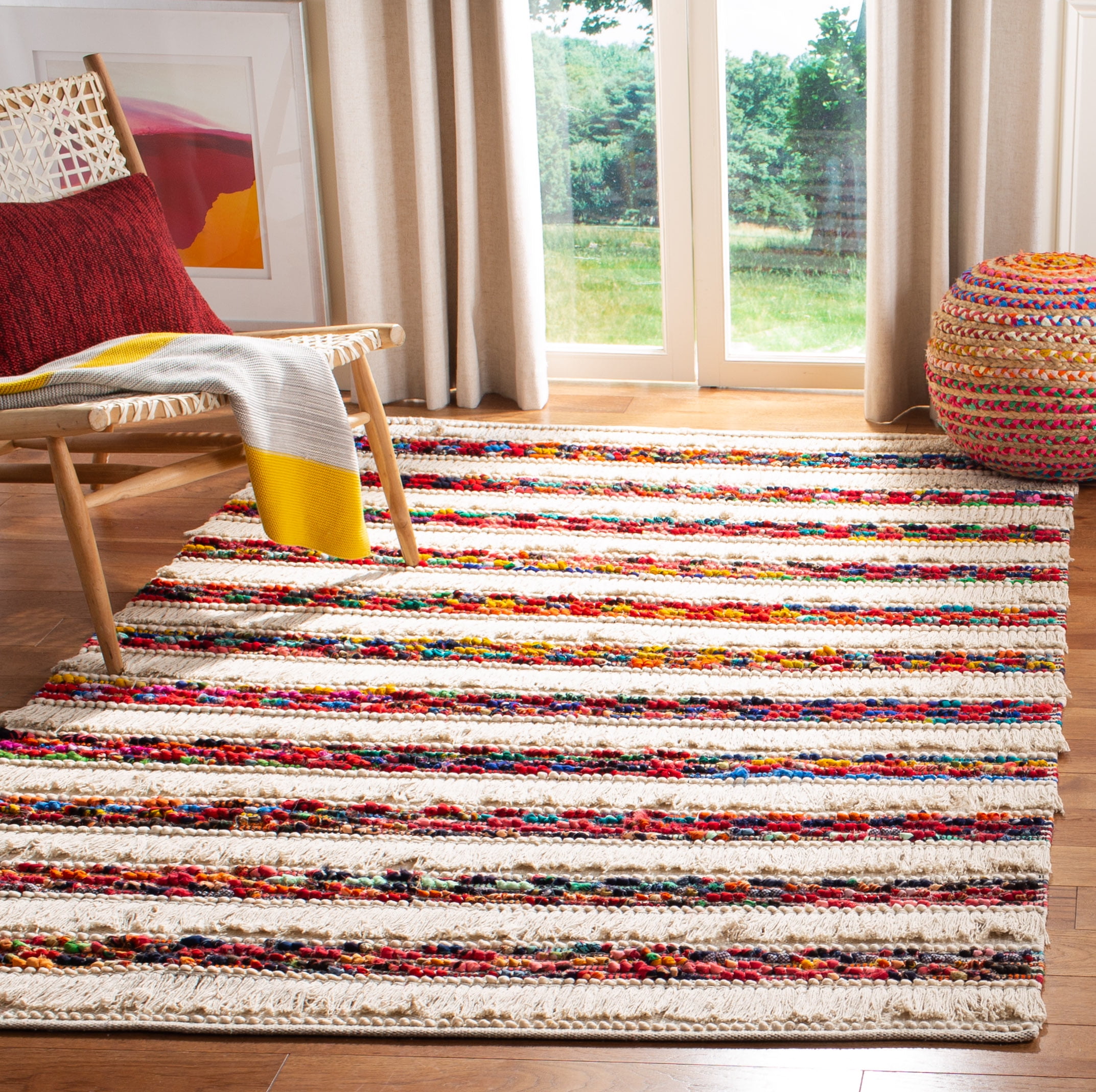 SAFAVIEH Natura Wilson Southwestern Striped Area Rug, Ivory/Red, 5' x 8'