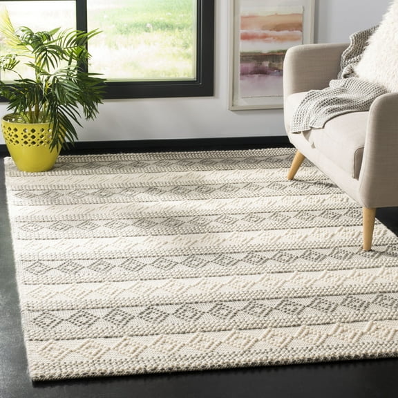 SAFAVIEH Natura York Geometric Striped Braided Jute Area Rug, Grey/Ivory, 5' x 8'