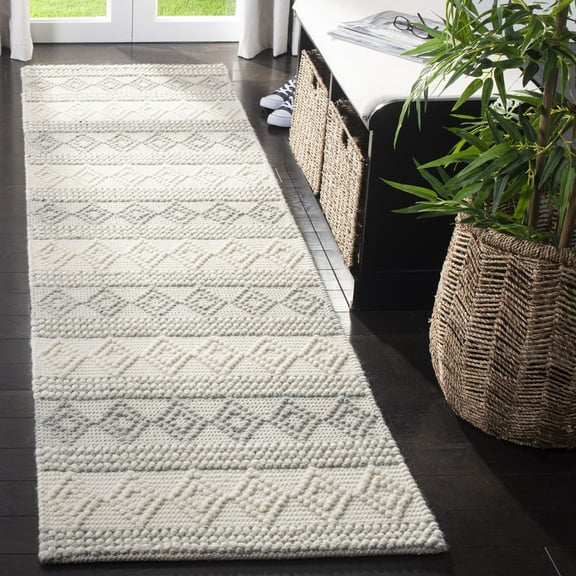 SAFAVIEH Natura York Geometric Striped Braided Jute Runner Rug, Grey/Ivory, 2' x 12'