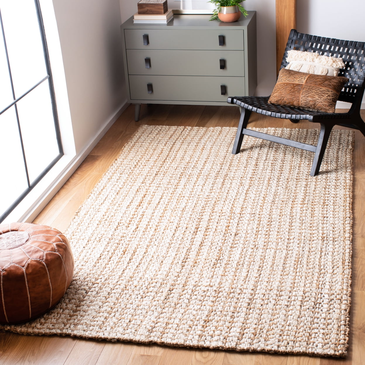 Handmade Ivory Basket Weave Rectangular 10' x 14' Rug