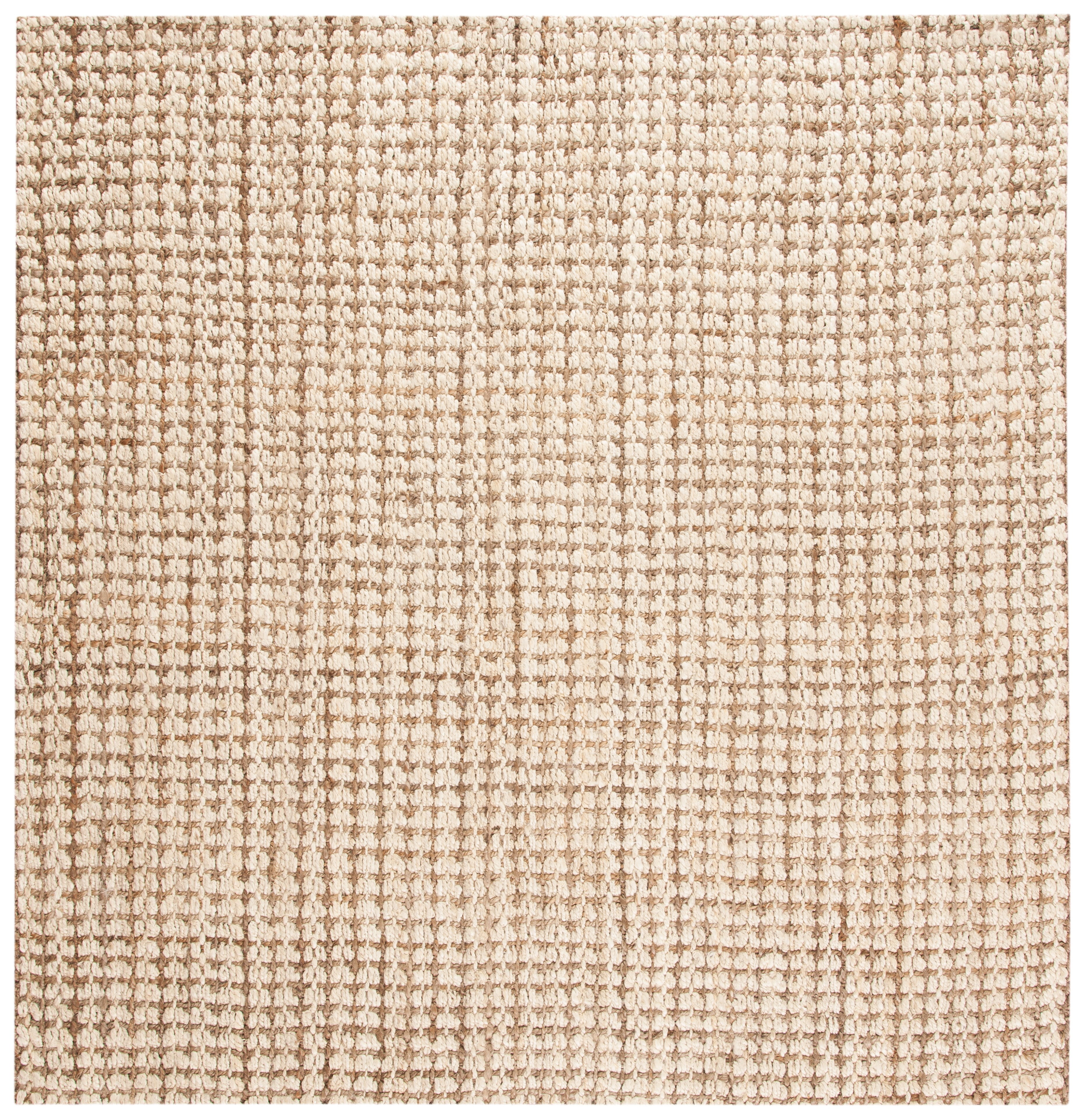 Ivory and Natural Jute Basket Weave 5' Square Rug