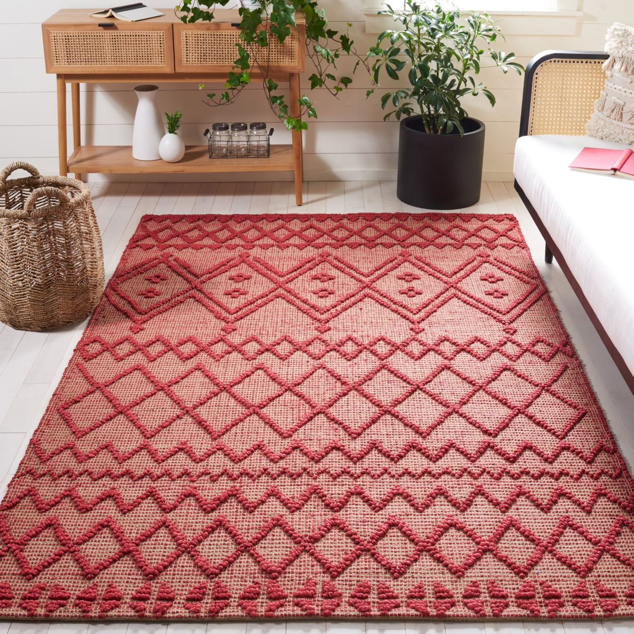 SAFAVIEH Natural Fiber Alfred Geometric Area Rug, Red/Natural, 4' x 6'