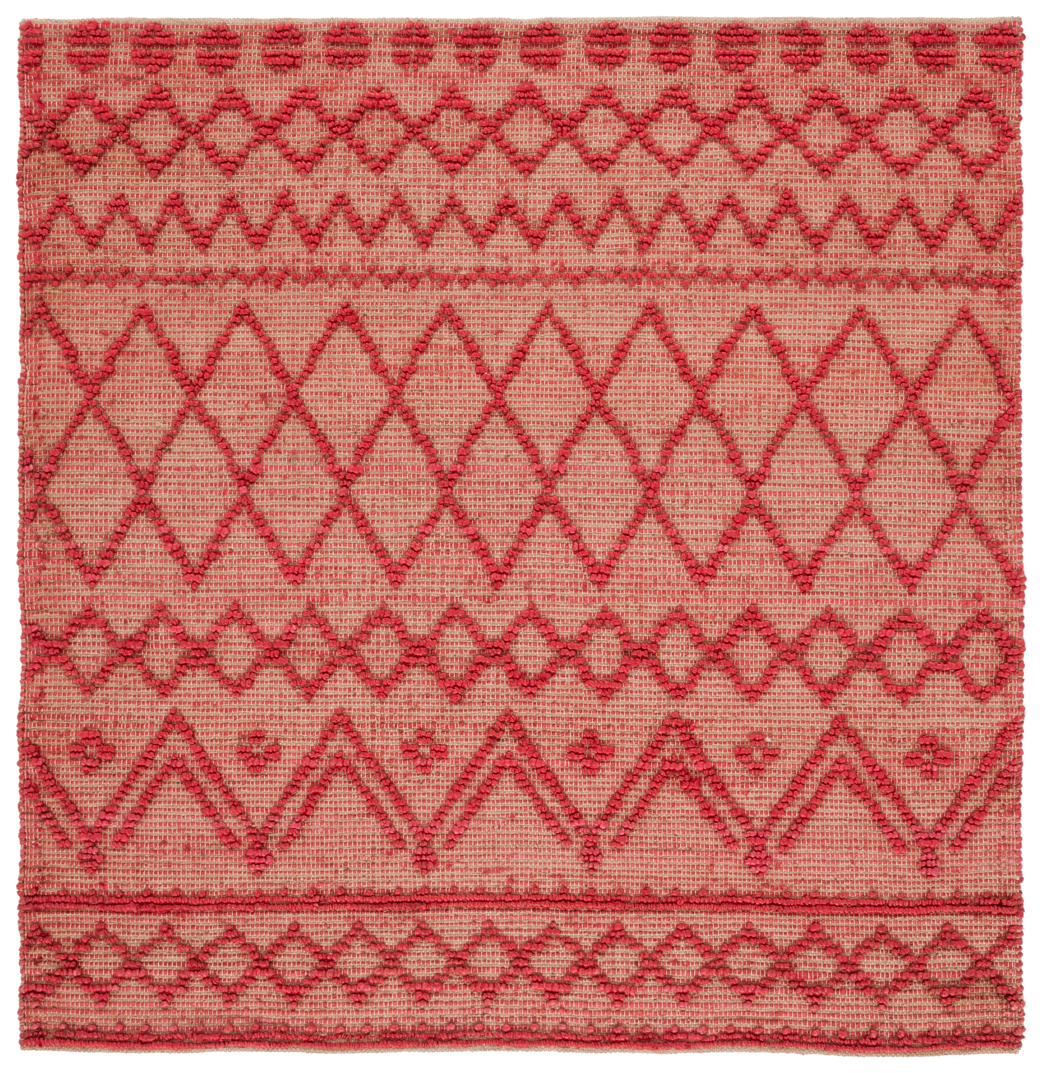 SAFAVIEH Natural Fiber Alfred Geometric Area Rug, Red/Natural, 6' x 6' Square