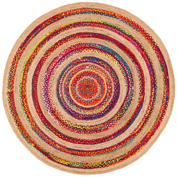SAFAVIEH Natural Fiber Anderson Geometric Area Rug, Pink/Natural, 8' x 8' Round
