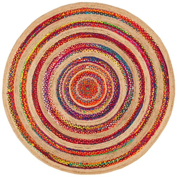 SAFAVIEH Natural Fiber Anderson Geometric Area Rug, Pink/Natural, 8' x 8' Round