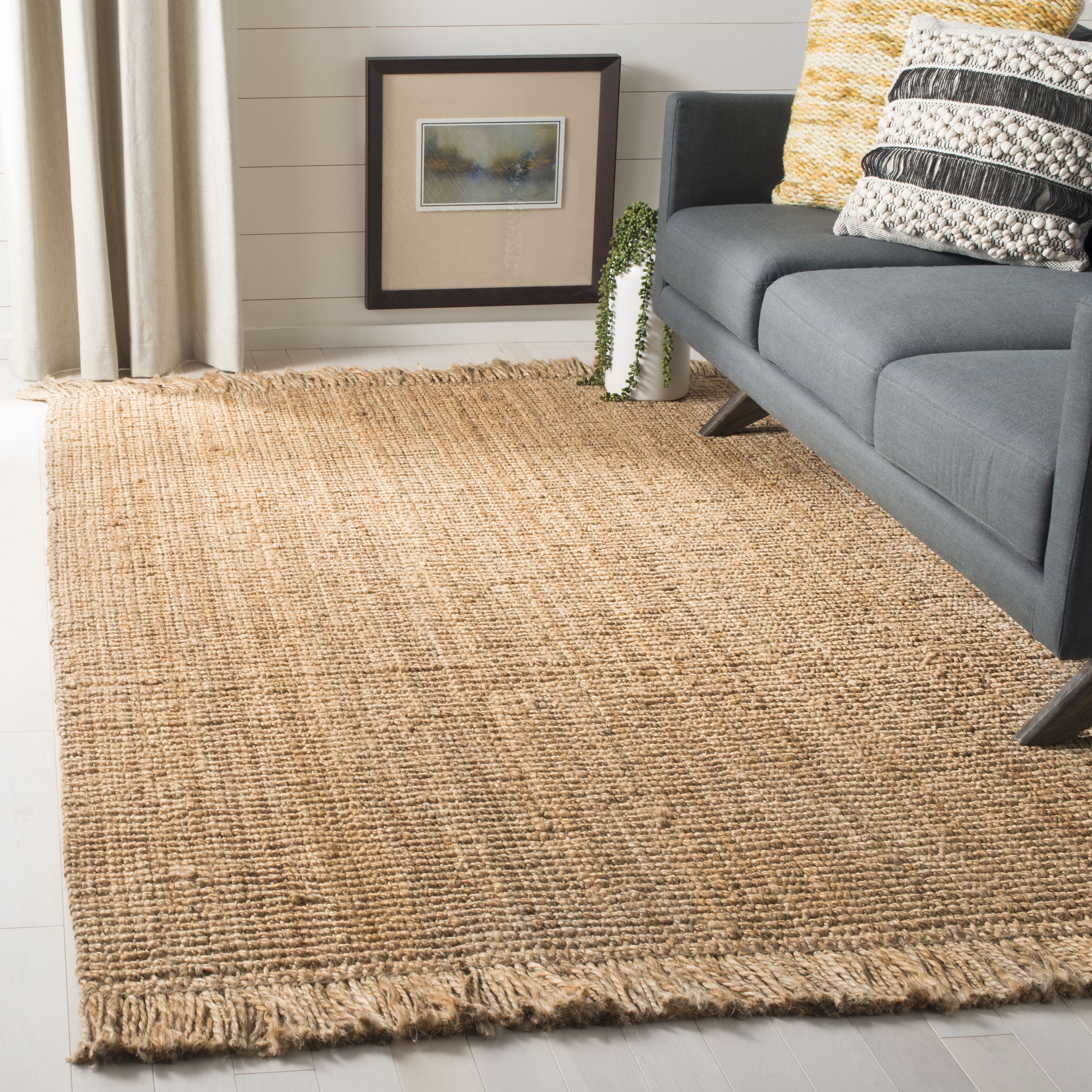 Natural Hand-Knotted Jute Rectangular 6' x 9' Area Rug