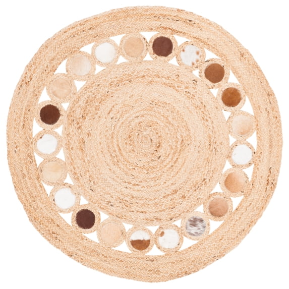SAFAVIEH Natural Fiber Annandale Geometric Area Rug, Beige/Brown, 4' x 4' Round