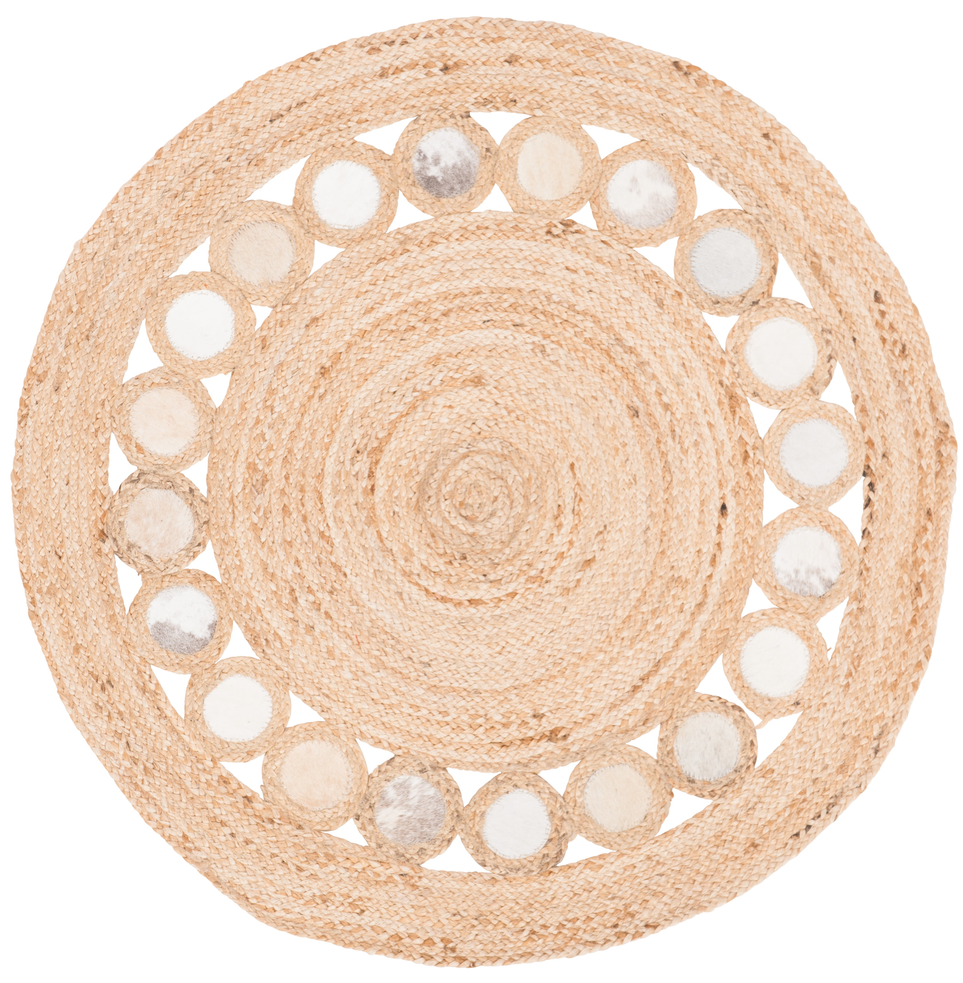 SAFAVIEH Natural Fiber Annandale Geometric Area Rug, Beige/Grey, 4' x 4' Round