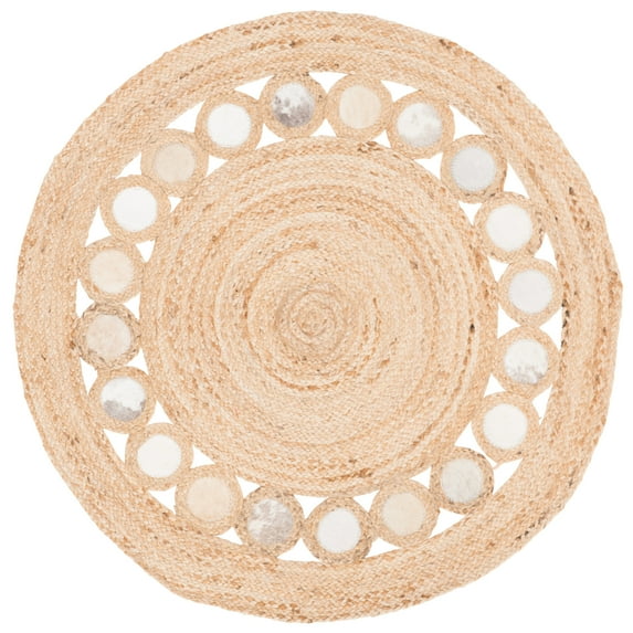 SAFAVIEH Natural Fiber Annandale Geometric Area Rug, Beige/Grey, 5' x 5' Round