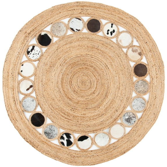 SAFAVIEH Natural Fiber Annandale Geometric Area Rug, Beige/Silver, 4' x 4' Round