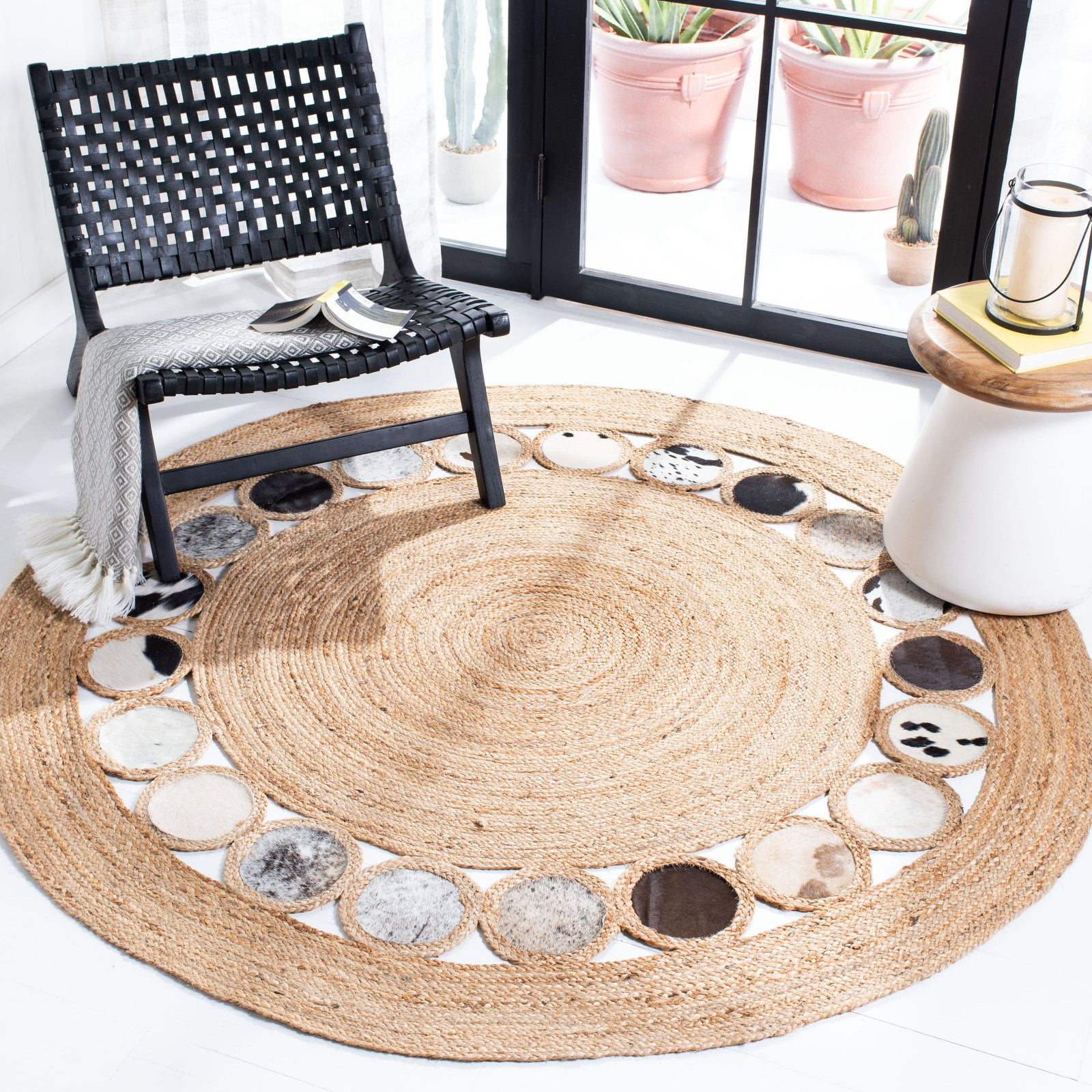 SAFAVIEH Natural Fiber Annandale Geometric Area Rug, Beige/Silver, 6' x 6' Round