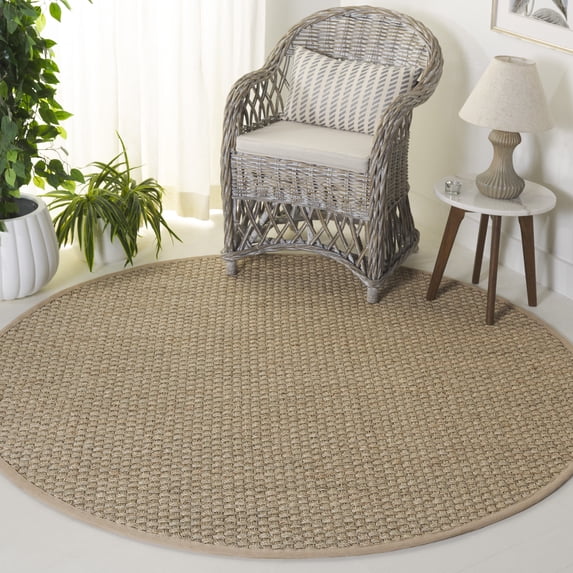 SAFAVIEH Natural Fiber Arbor Bordered Area Rug, Natural/Beige, 5' x 5' Round - Coastal Design, Natural & Beige, Seagrass, Ideal for Entryway, Kitchen, Living Room, Office