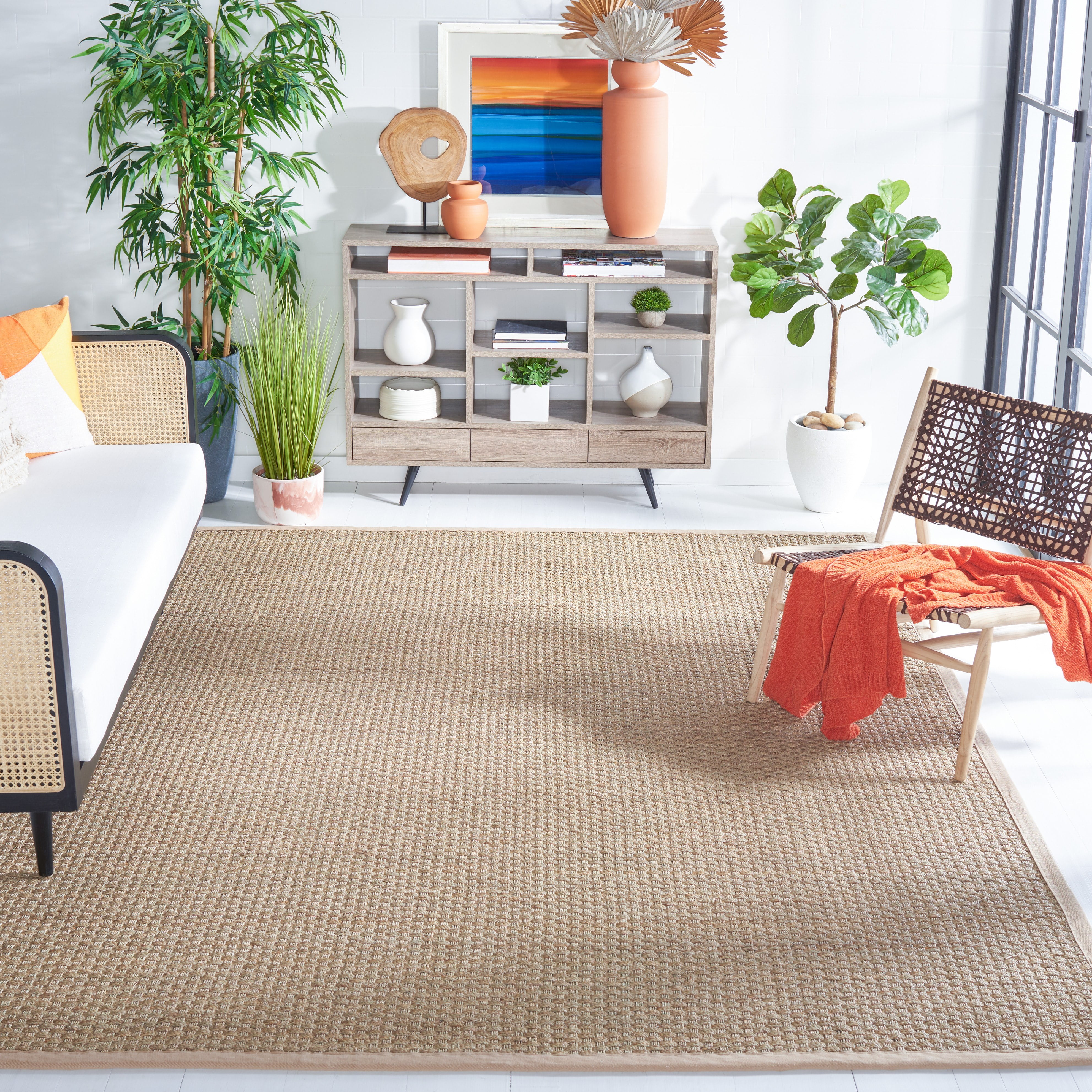 Safavieh Natural Fiber Rug Collection Transitional Summer Power Loomed, Beige Bordered Area Rugs, 9' x 12'