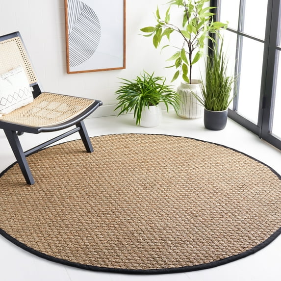 SAFAVIEH Natural Fiber Arbor Bordered Area Rug, Natural/Black, 6' x 6' Round